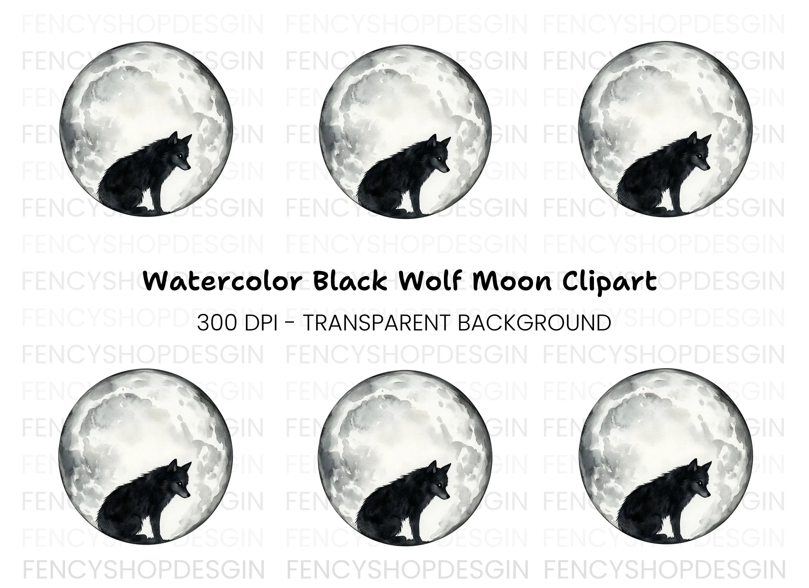 Black Wolf Moon Clipart Bundle