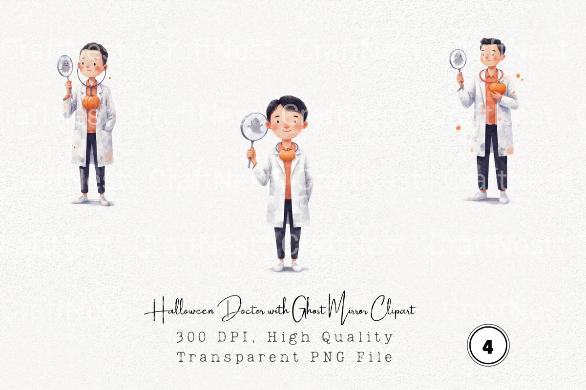 Halloween Doctor With Ghost Mirror Clipart Bundle