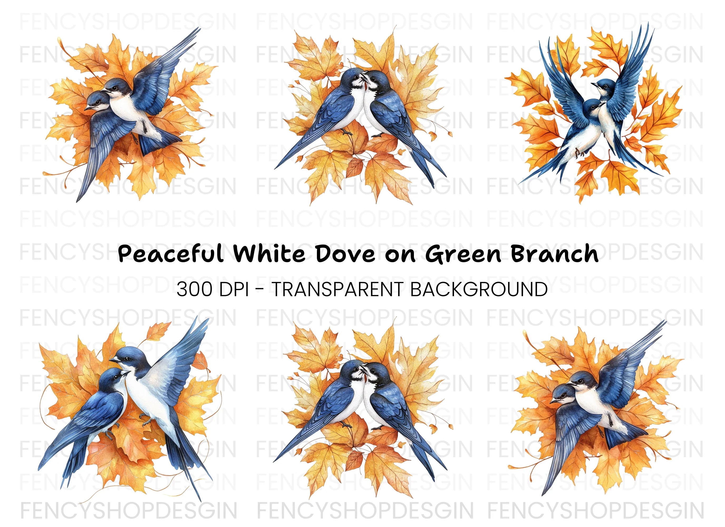 Swallows and Autumn Leaves Clipart Bundle