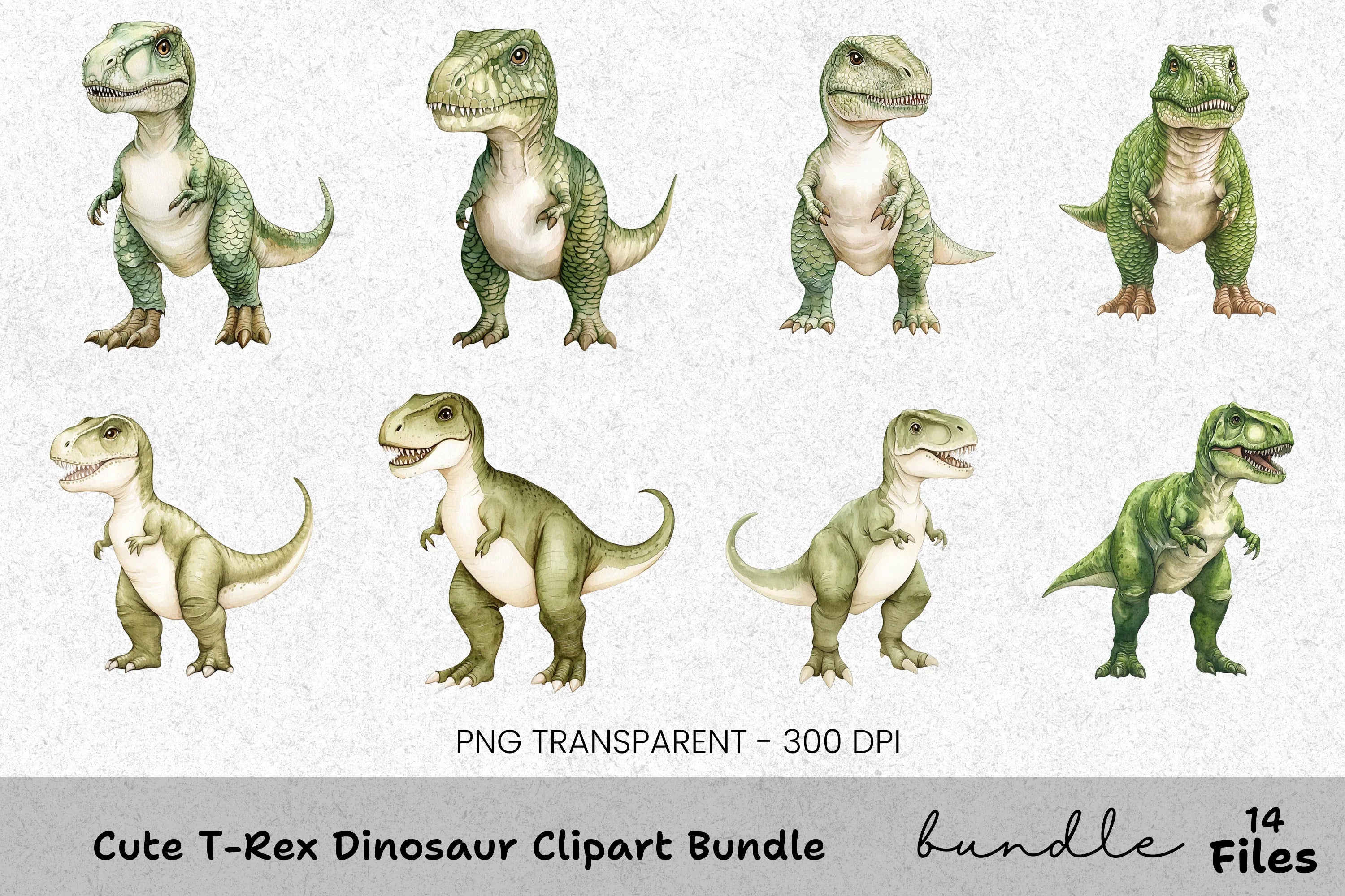 Cute Rex Dinosaur Clipart Bundle