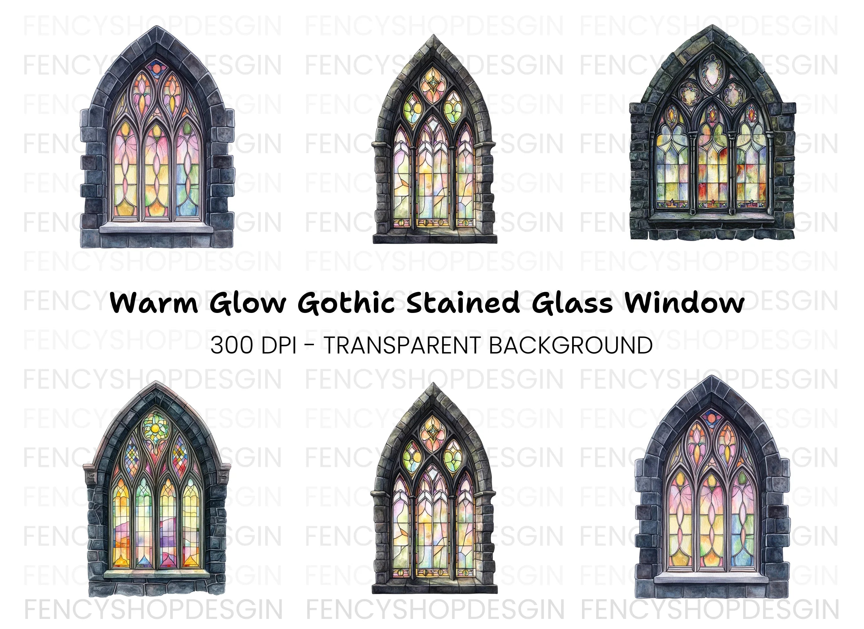 Gothic Stained Glass Window Clipart Bundle