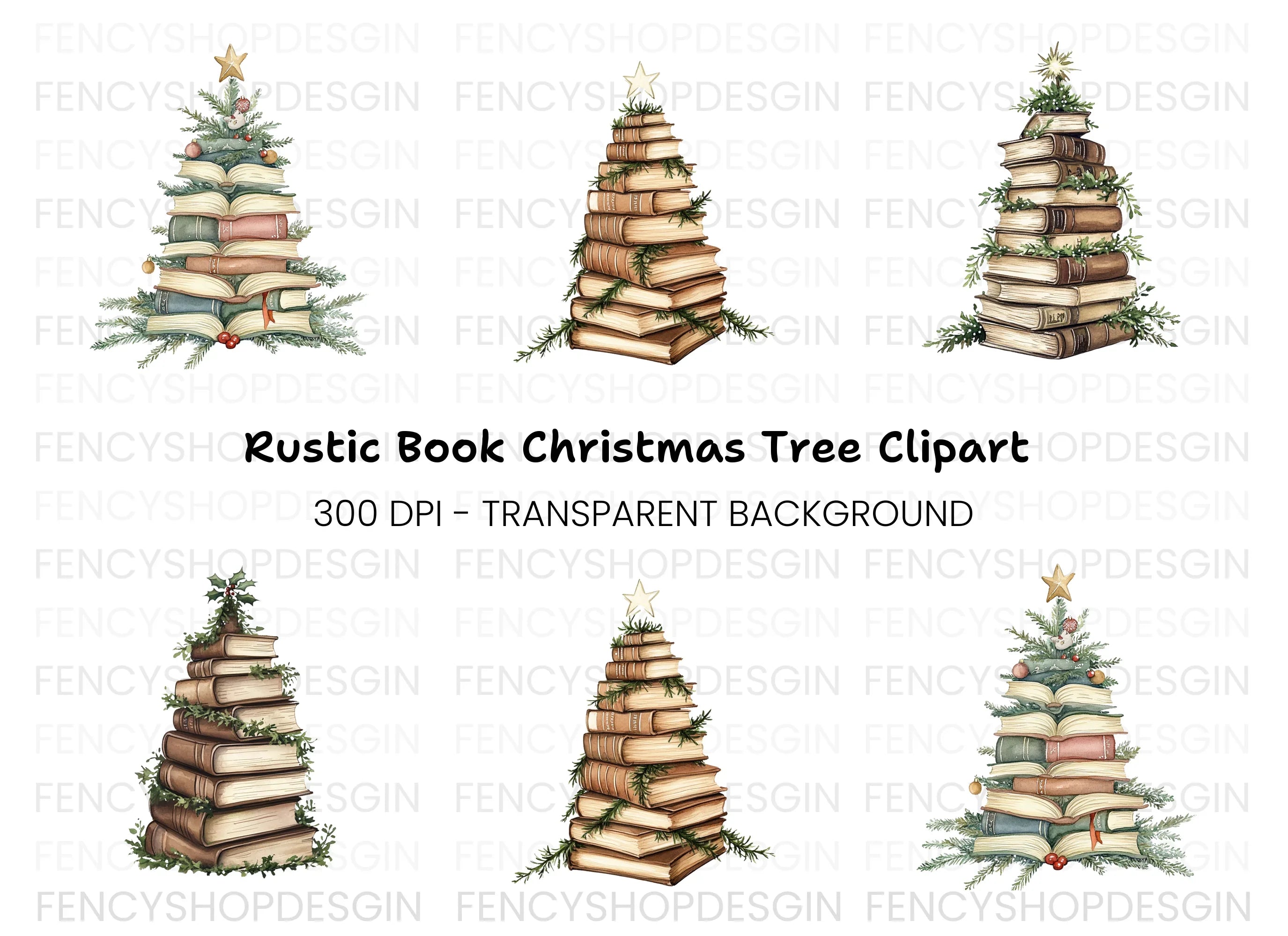 Christmas Book Tree Clipart Bundle