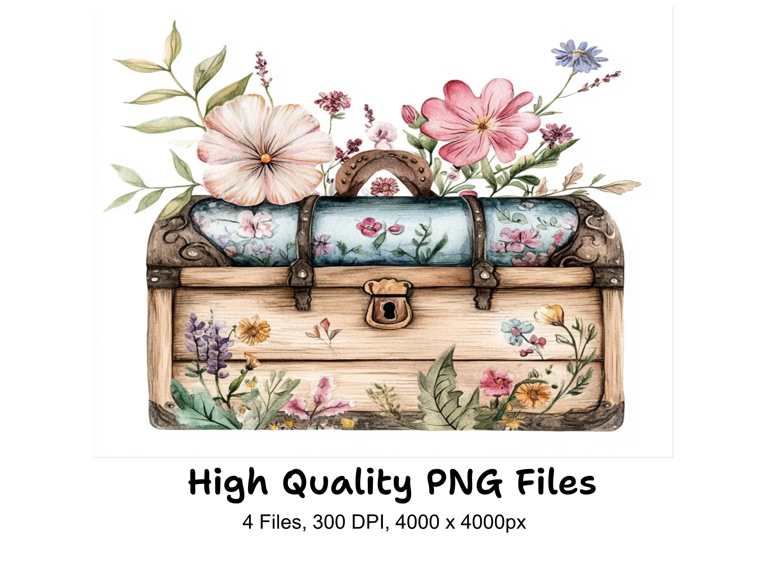 Vintage Treasure Chests with Flowers Clipart Bundle