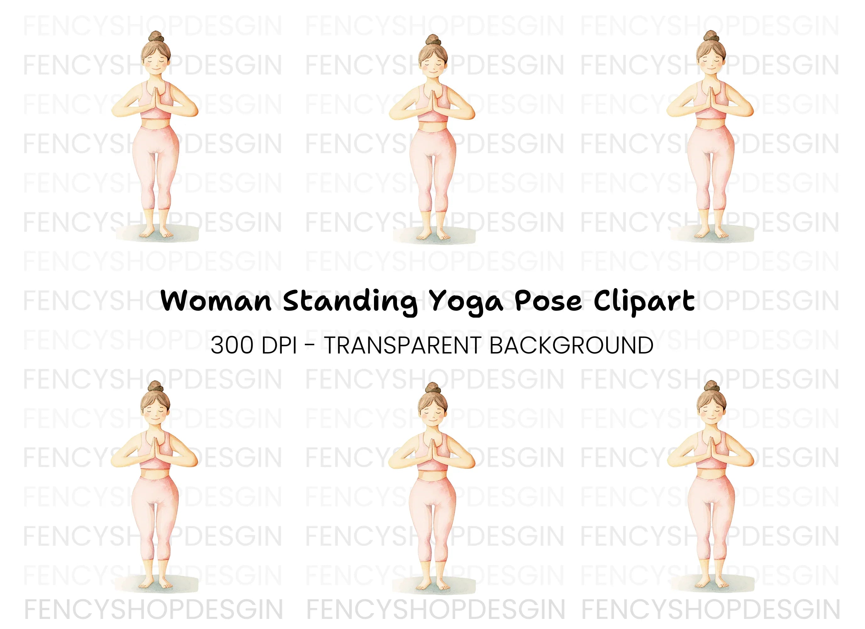 Yoga Girl Peaceful Standing Pose Clipart Bundle