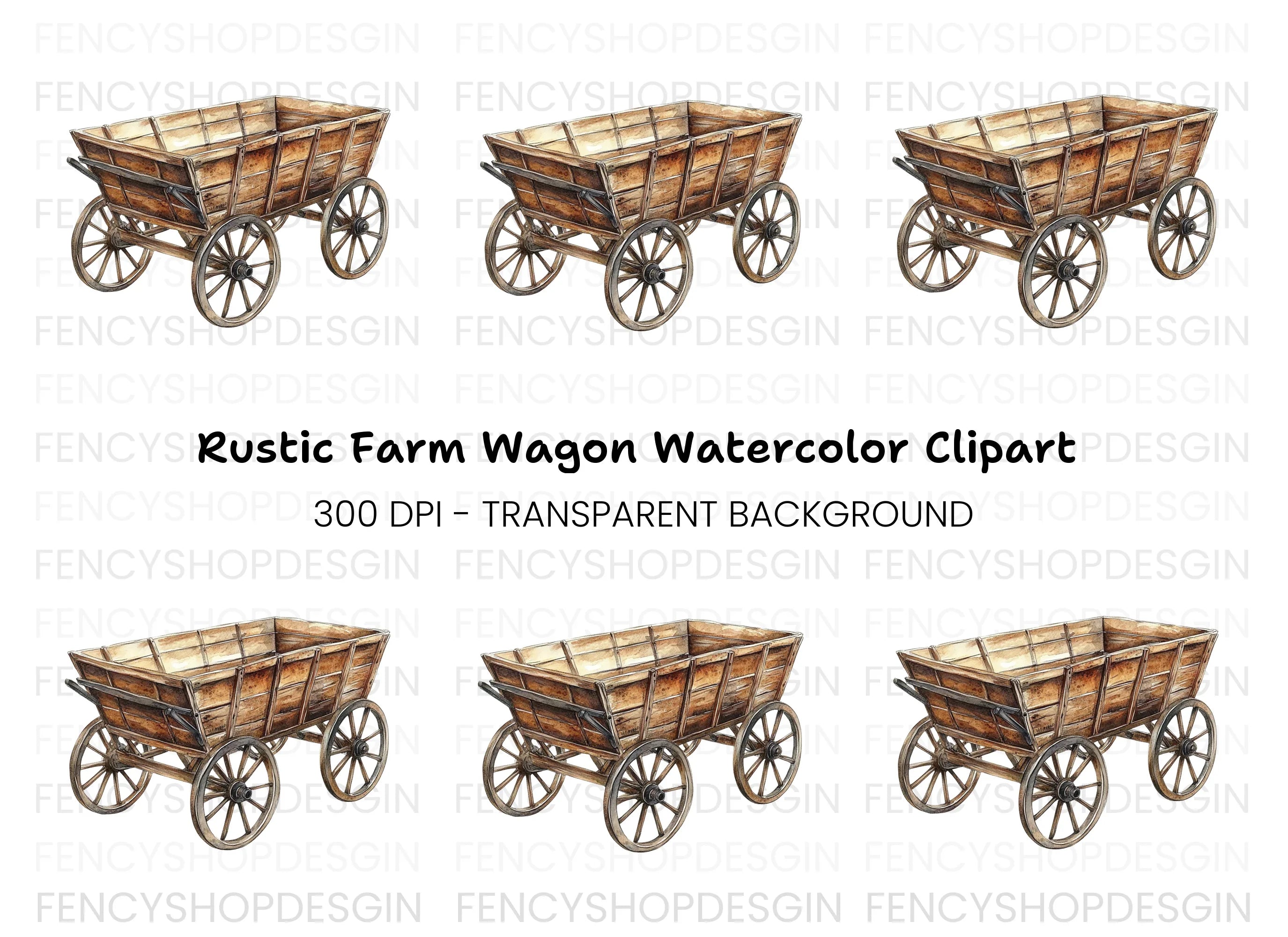 Single Wooden Wagon Clipart Bundle