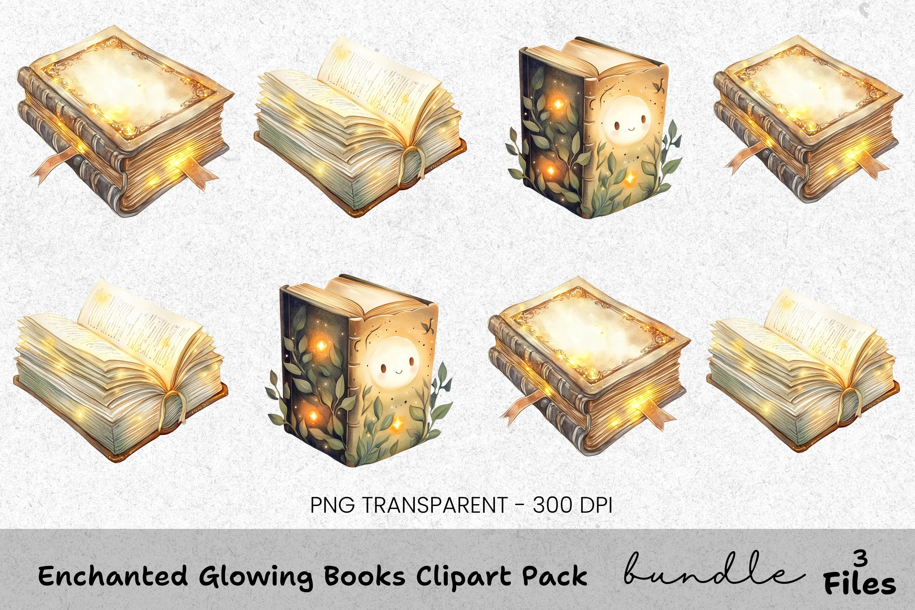 Enchanted Glowing Books Clipart Bundle