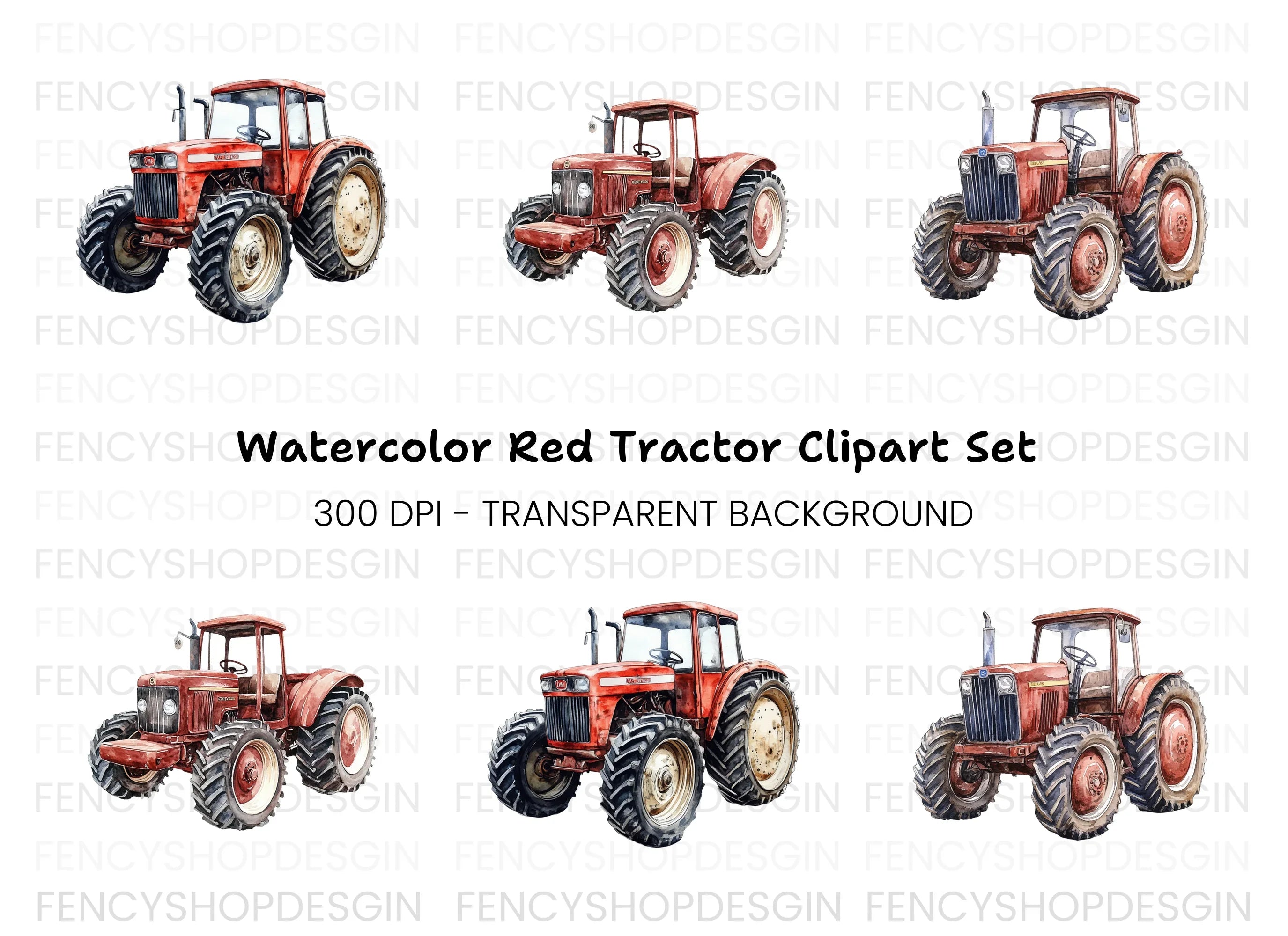 Red Farm Tractor Clipart Bundle