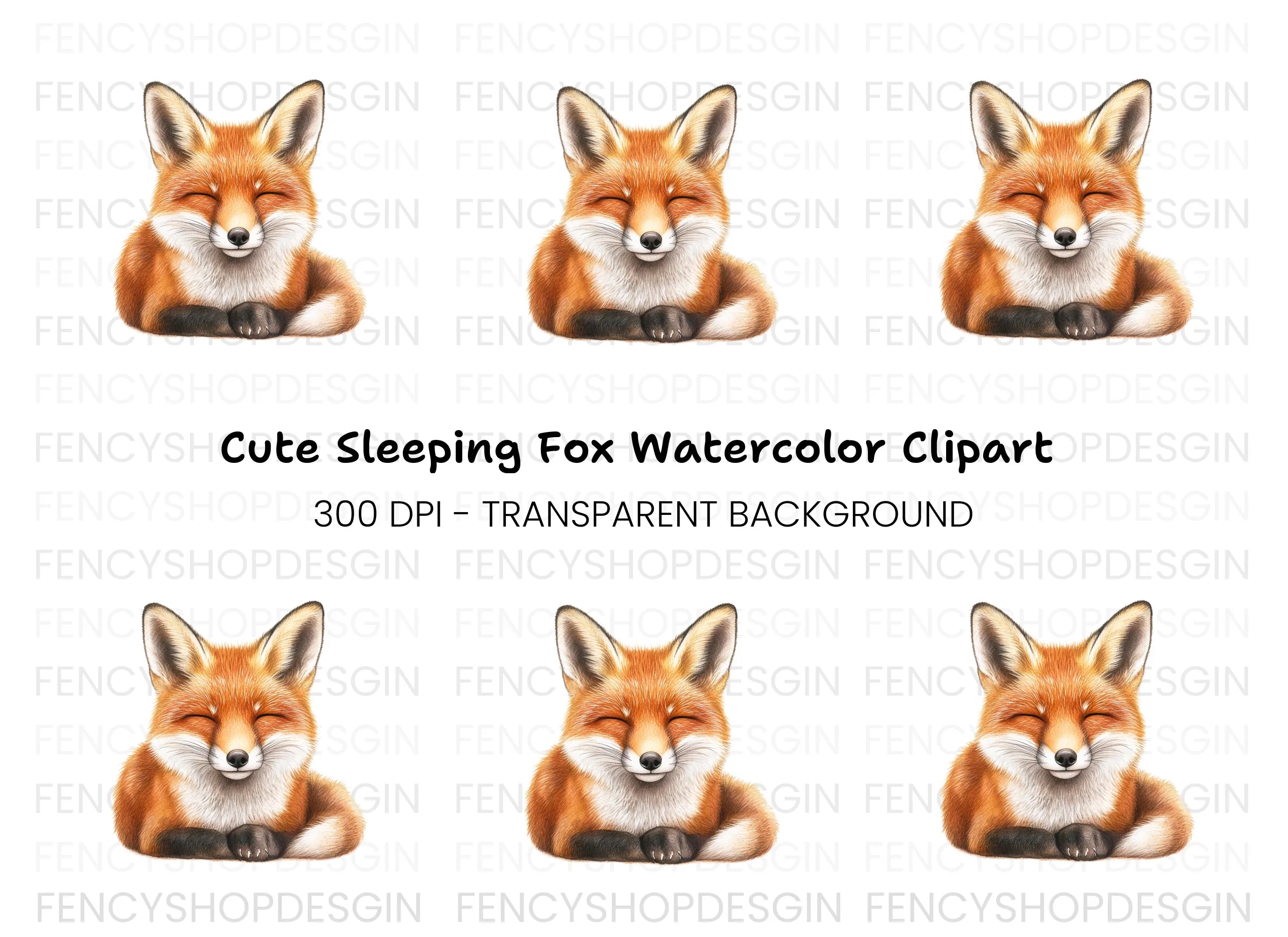 Sleeping Fox Head Clipart Bundle