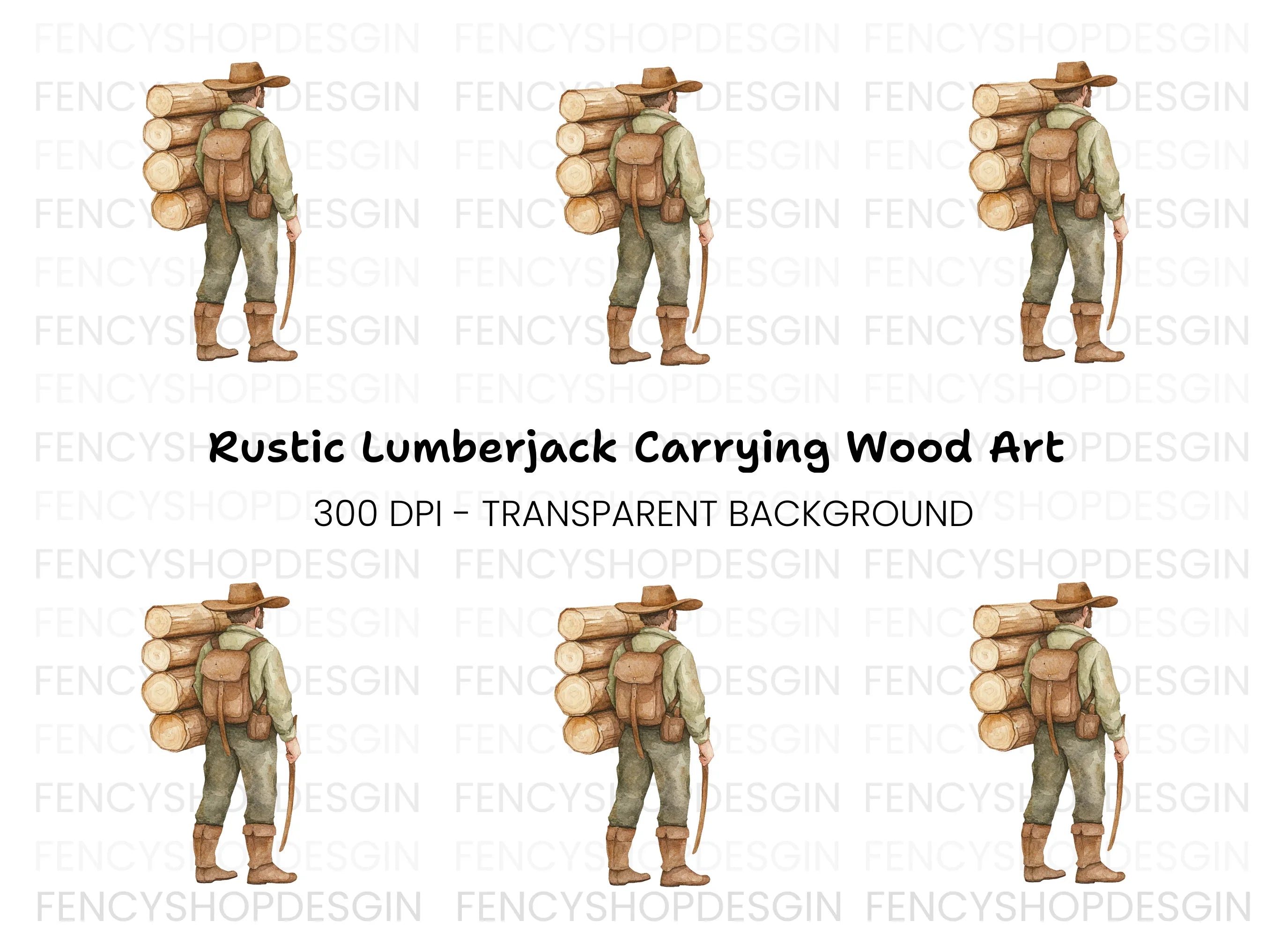 Lumberjack Carrying Logs Clipart Bundle