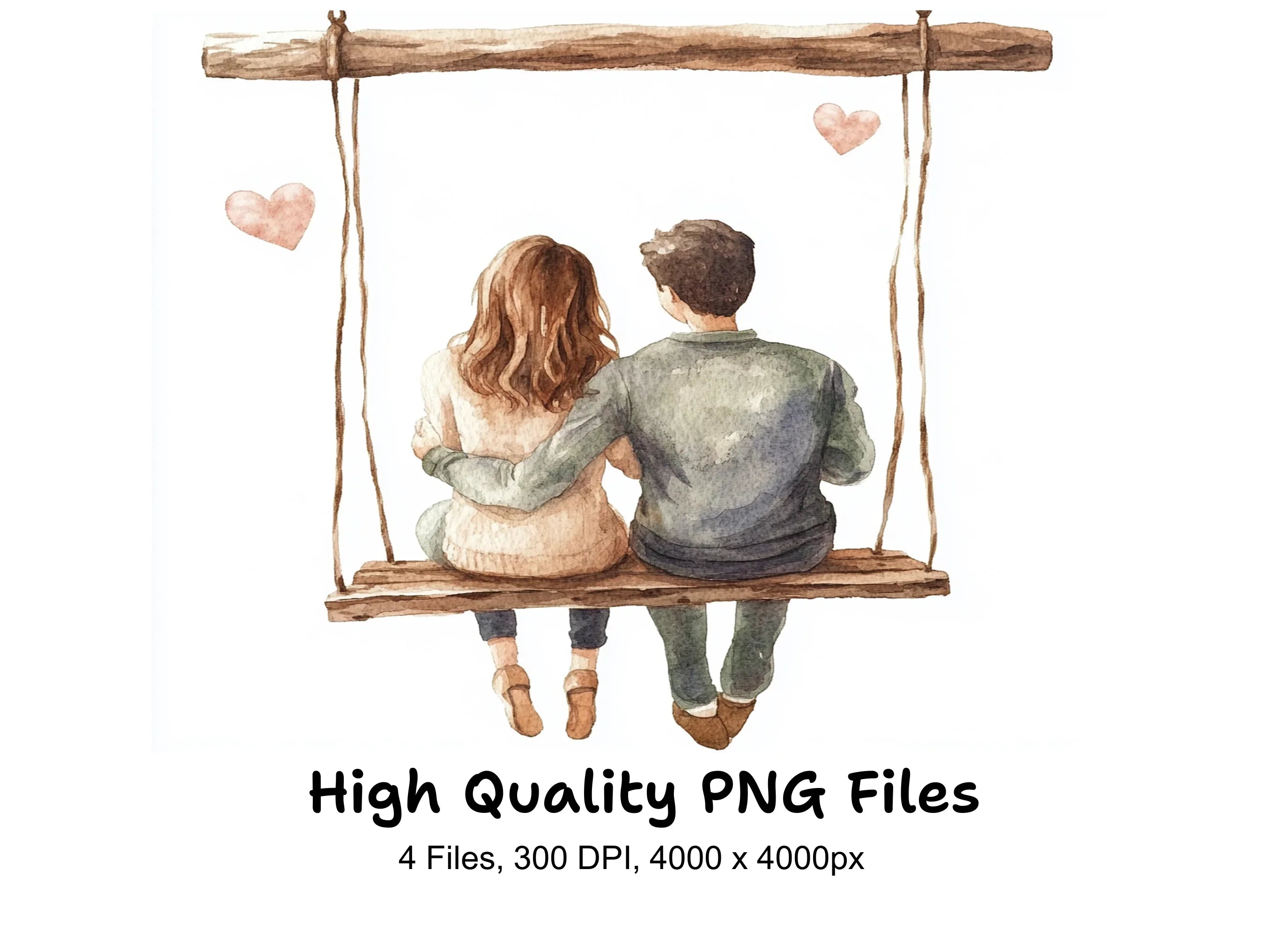 Romantic Couple on Swing Clipart Bundle