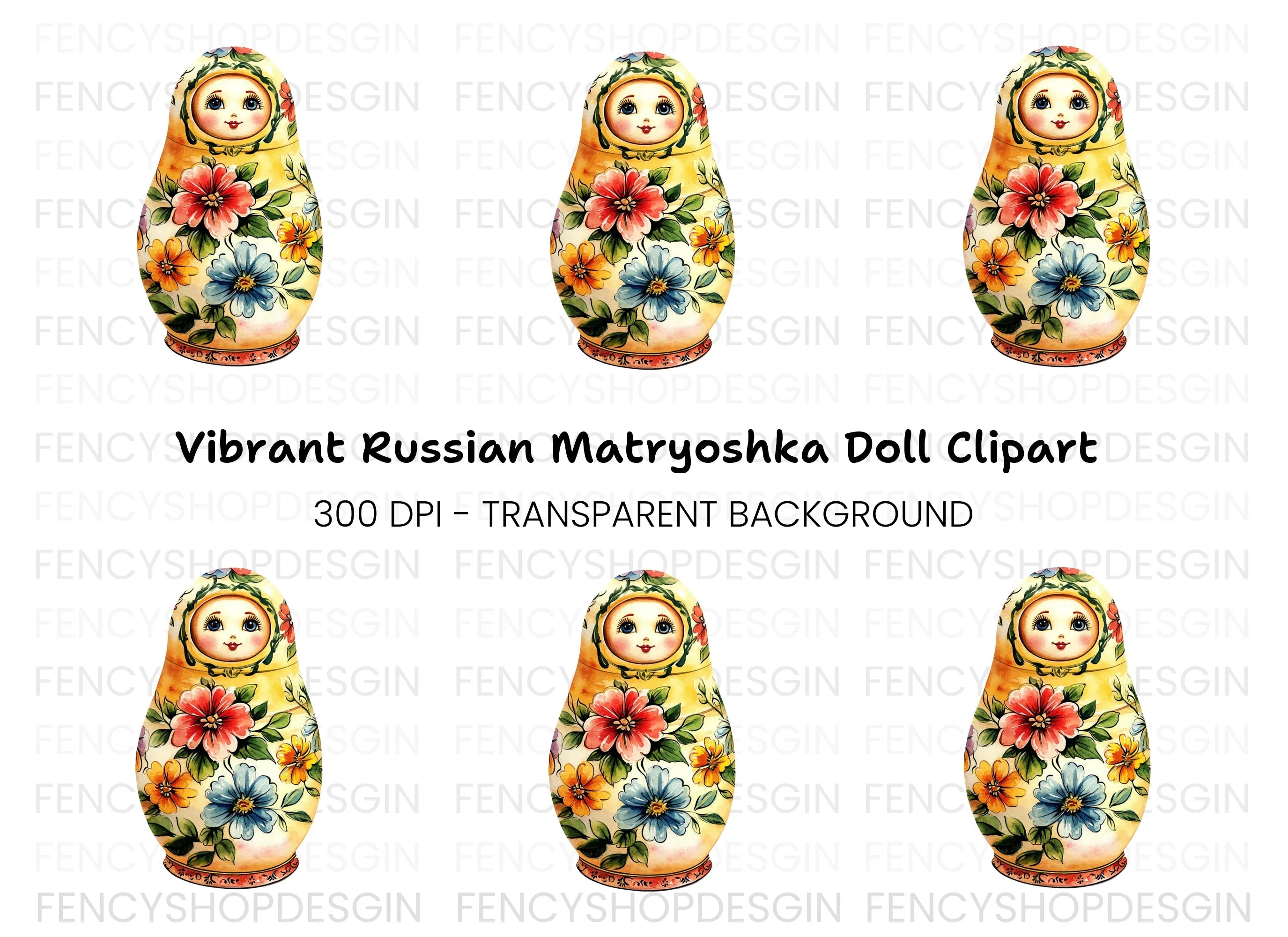 Traditional Russian Doll Floral Clipart Bundle