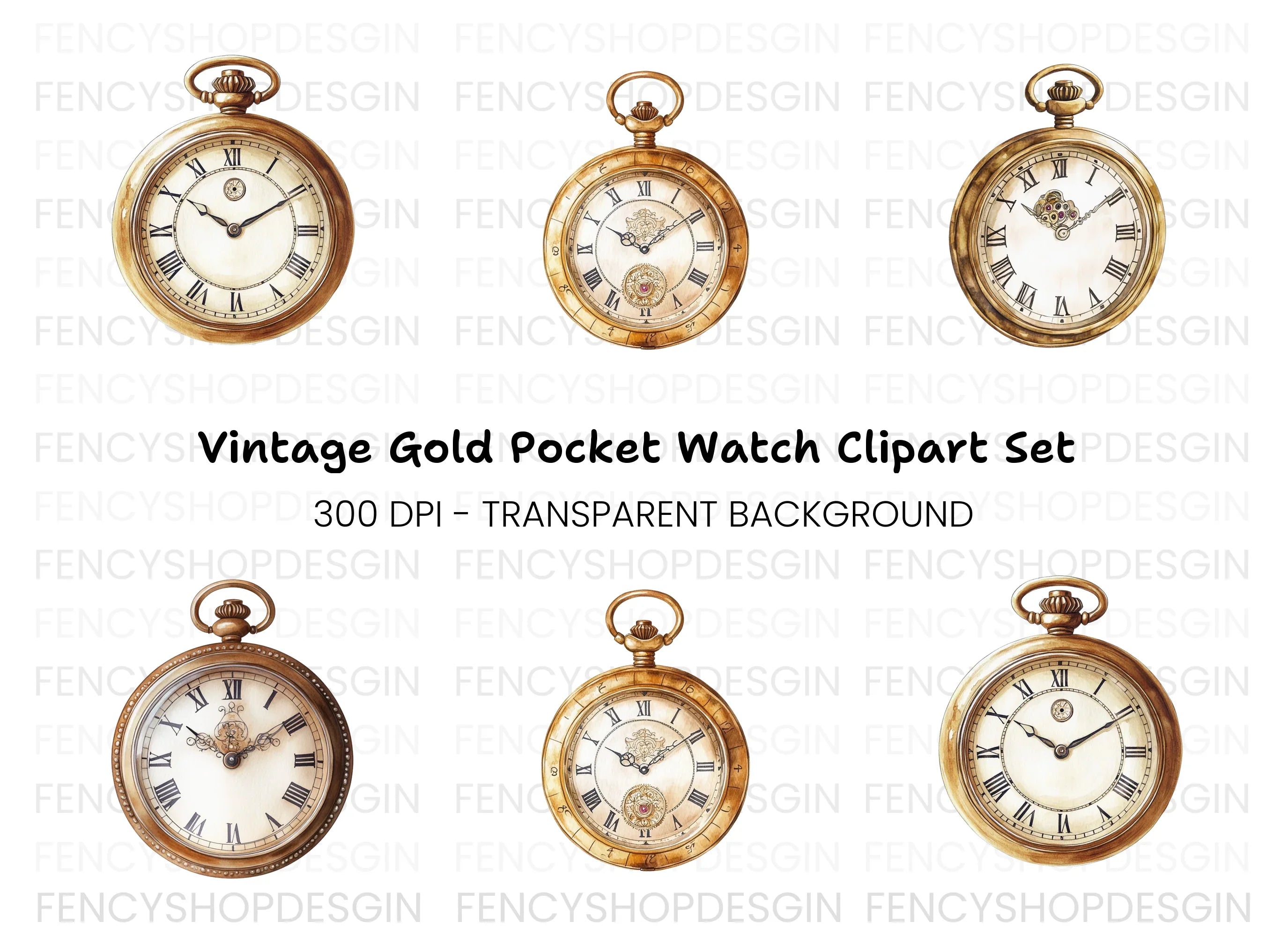 Vintage Pocket Watch Clipart Bundle