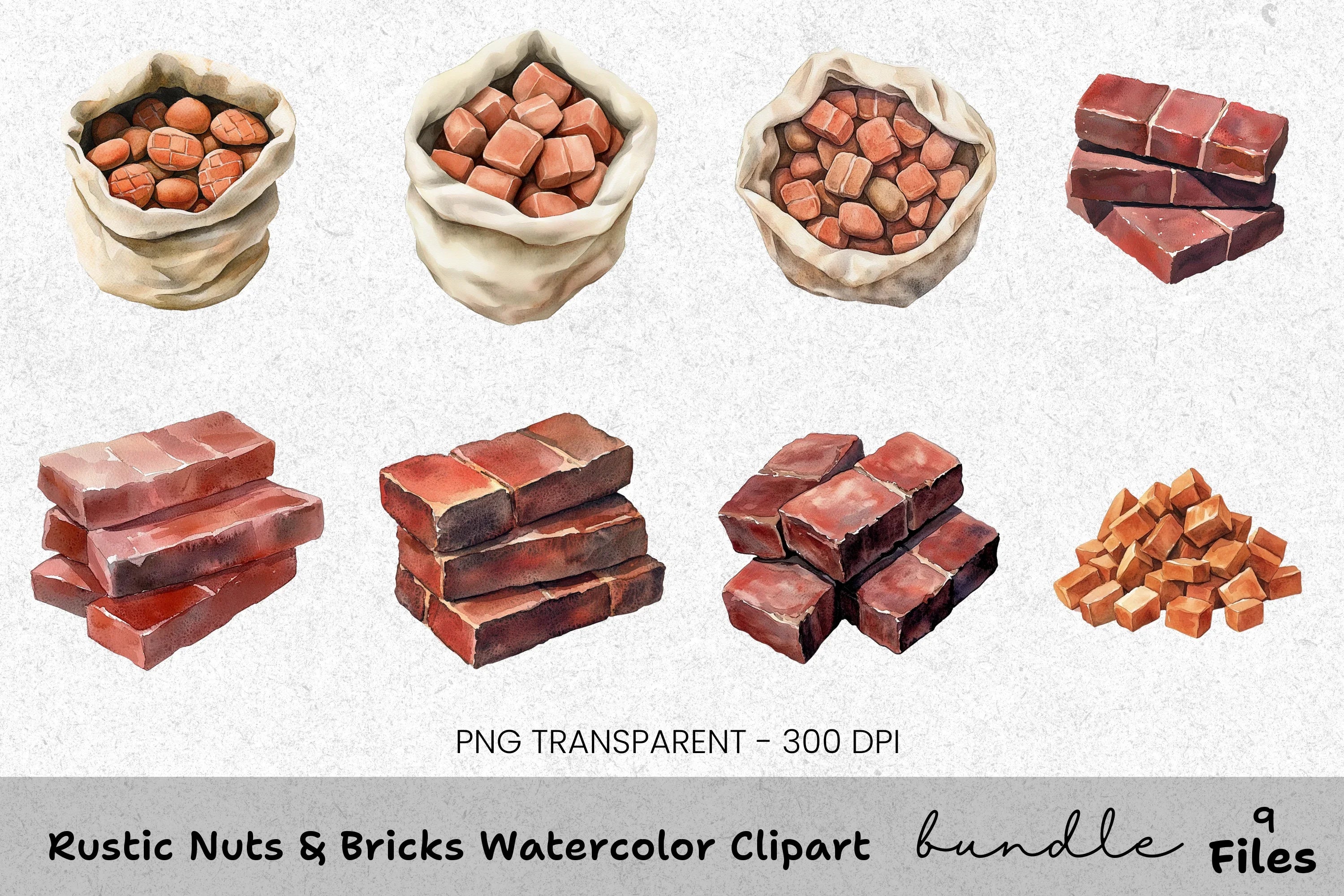 Rustic Nuts Bricks Clipart Bundle
