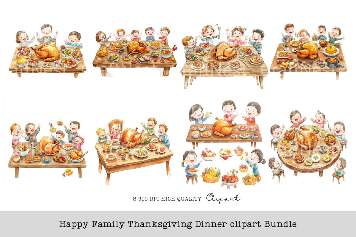 Happy Family Thanksgiving Dinner Clipart Bundle