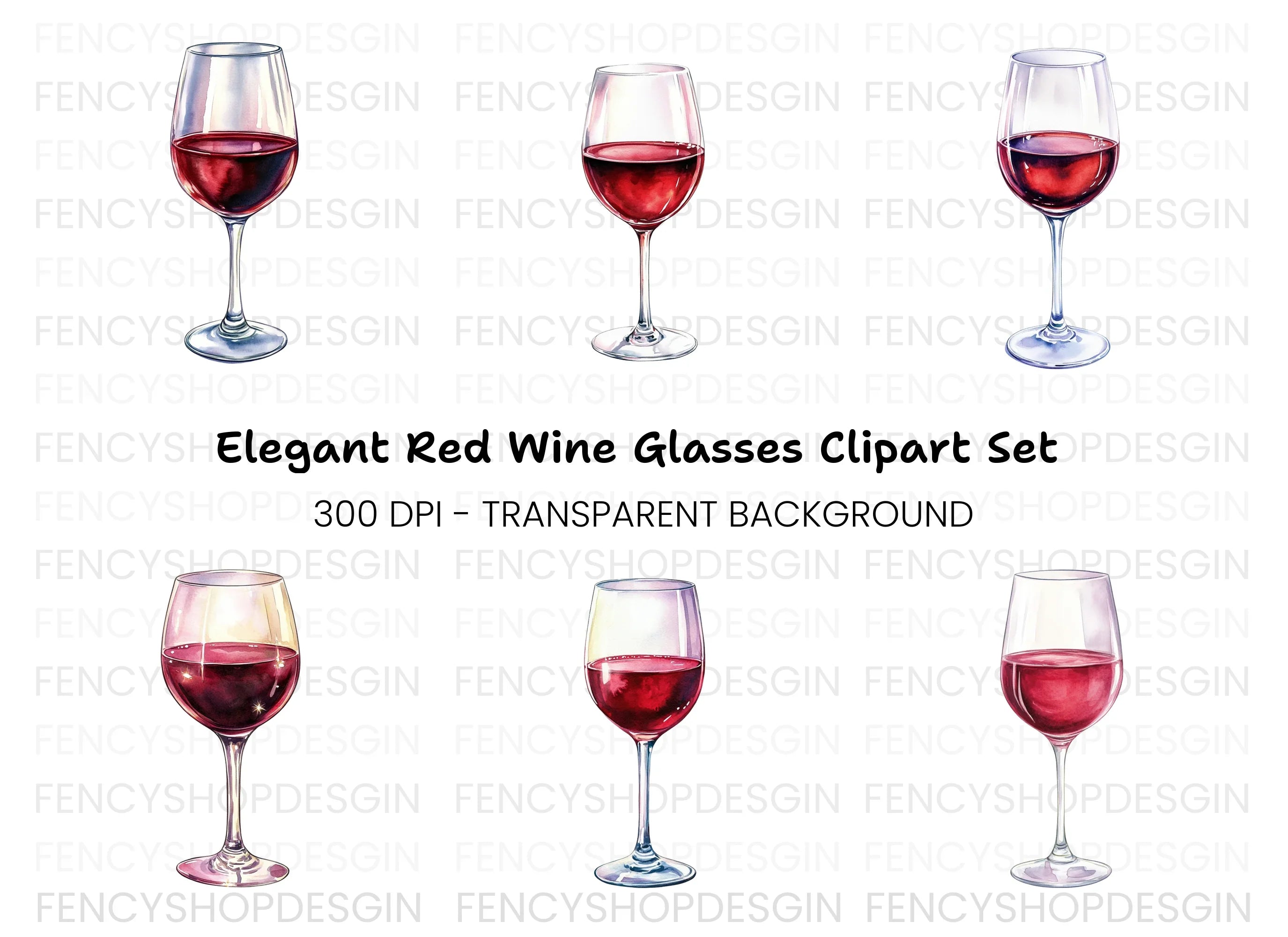 Elegant Red Wine Glasses Clipart Bundle