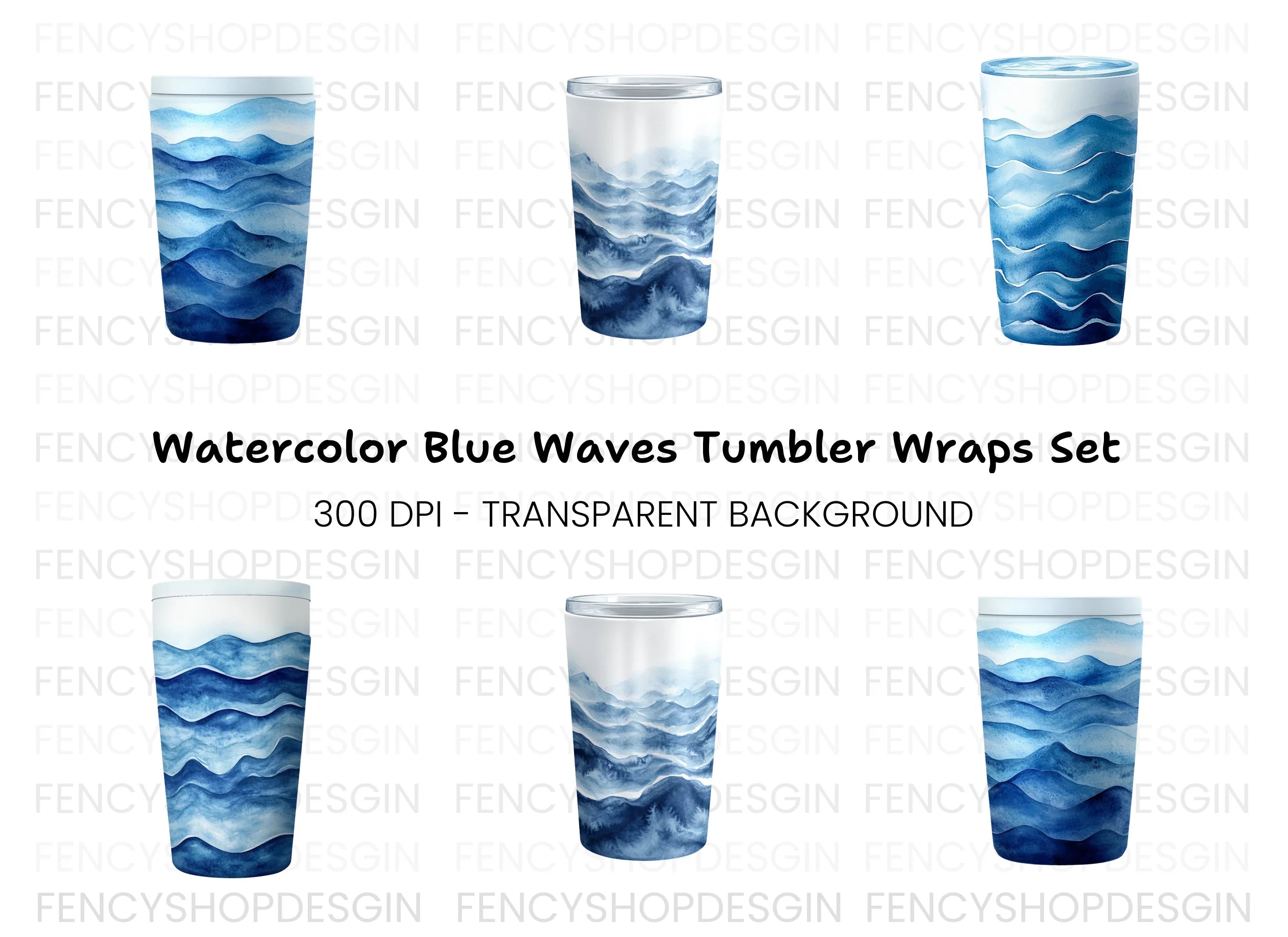 Blue Waves Tumbler Clipart Bundle