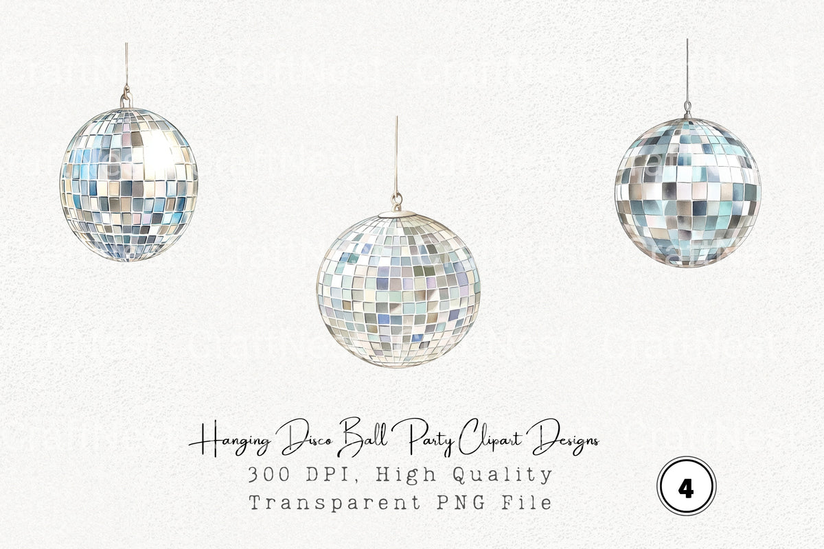 Hanging Disco Ball Party Designs Clipart Bundle