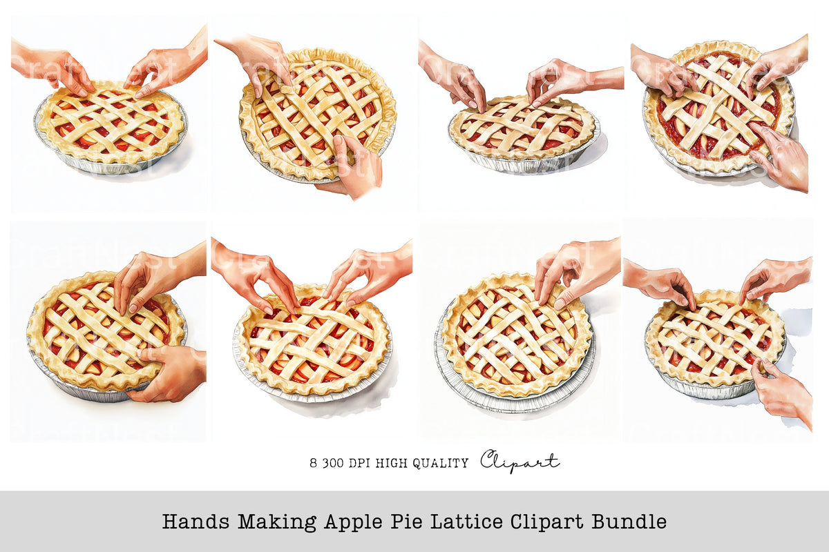Hands Making Apple Pie Lattice Clipart Bundle