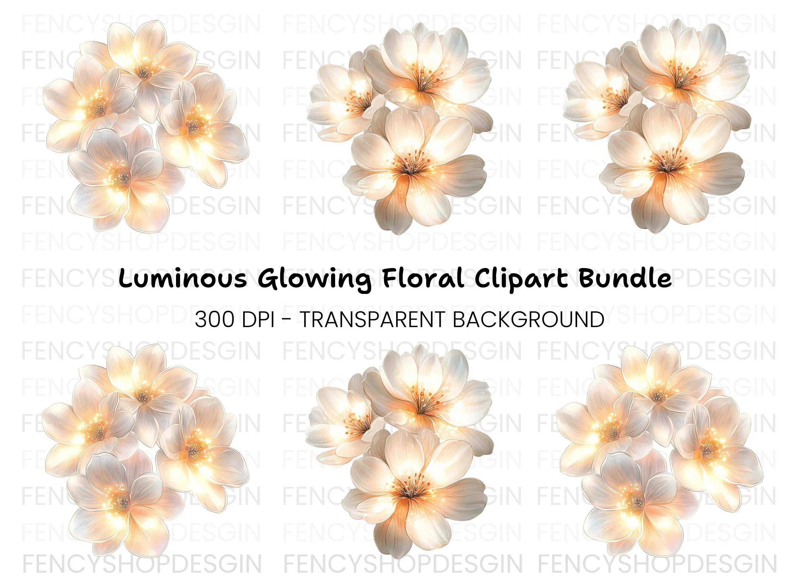Glowing White Floral Clipart Bundle