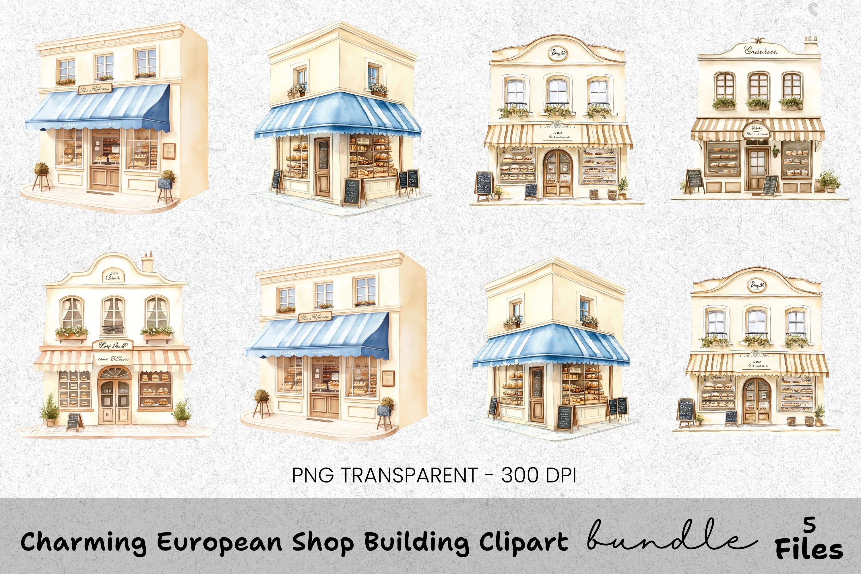 Charming European Shop Building Clipart Bundle