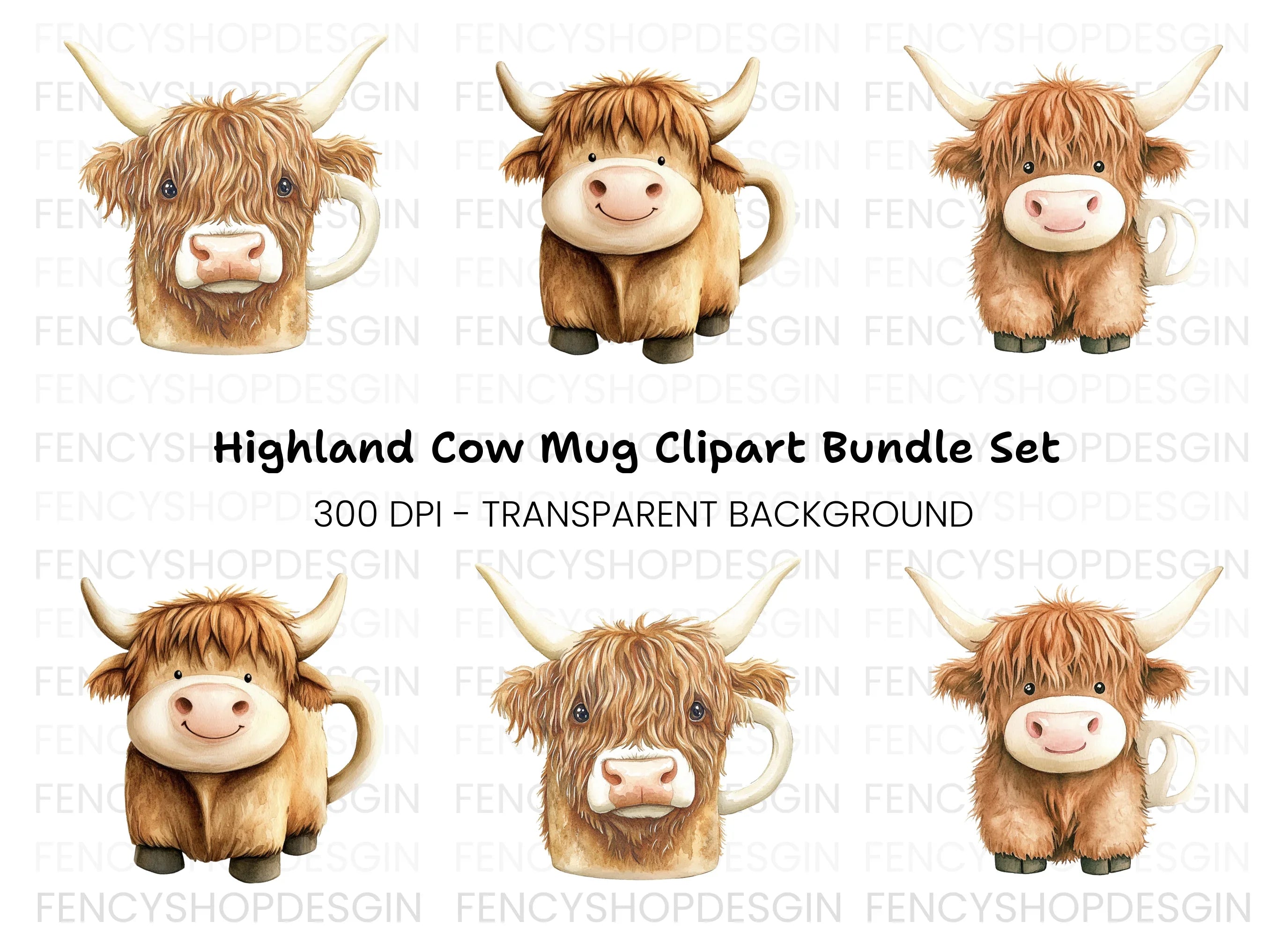 Cute Highland Cow Clipart Bundle