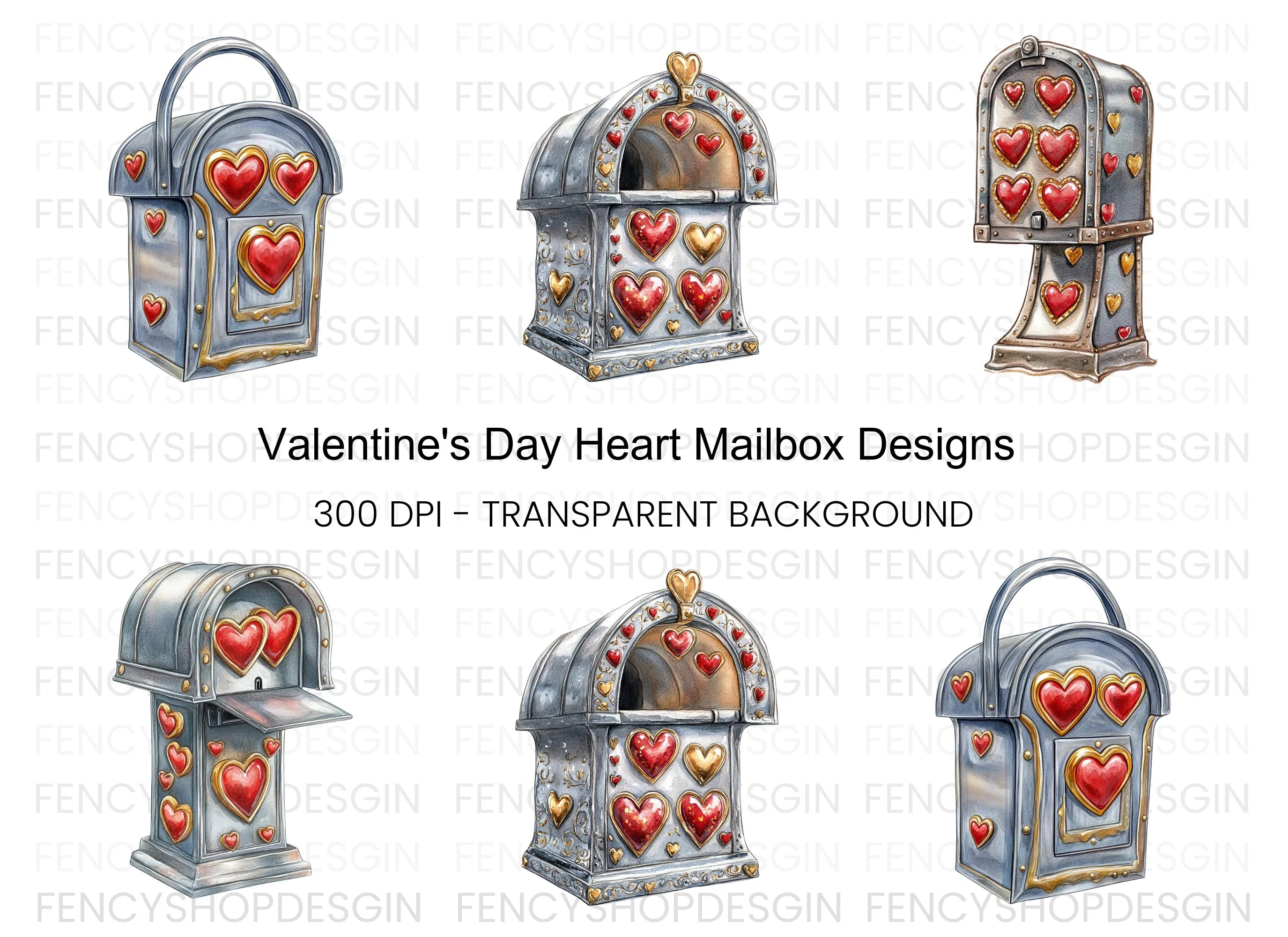 Steampunk Heart Mailbox Clipart Bundle
