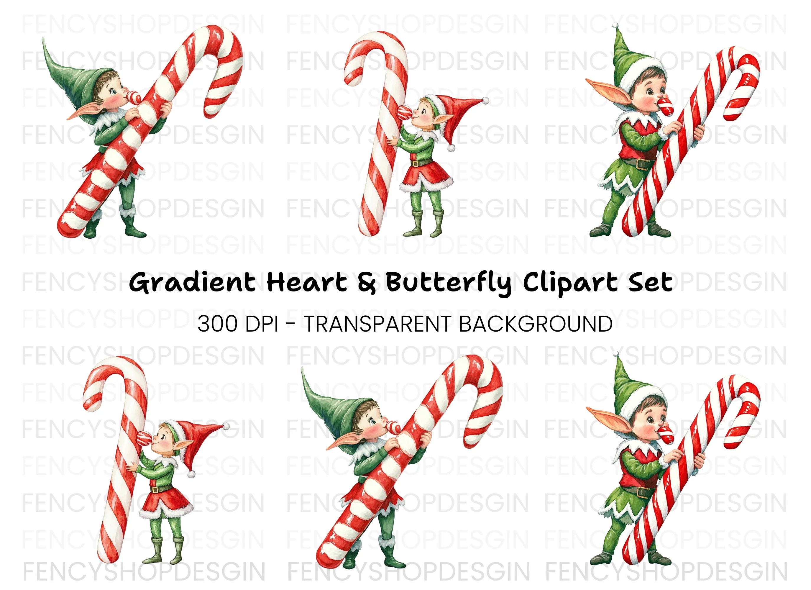 Christmas Elves with Candy Canes Clipart Bundle