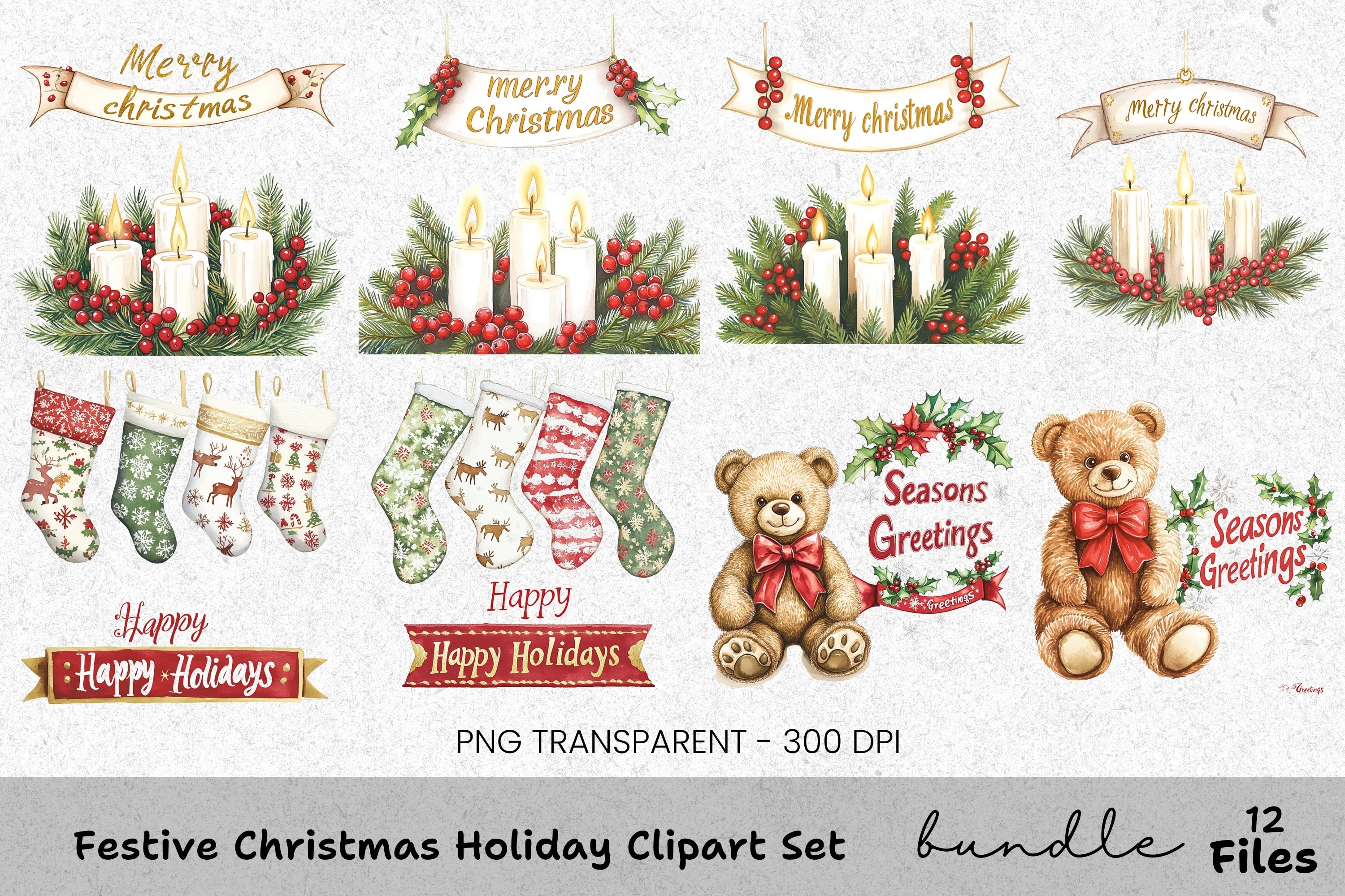 Festive Christmas Holiday Clipart Bundle