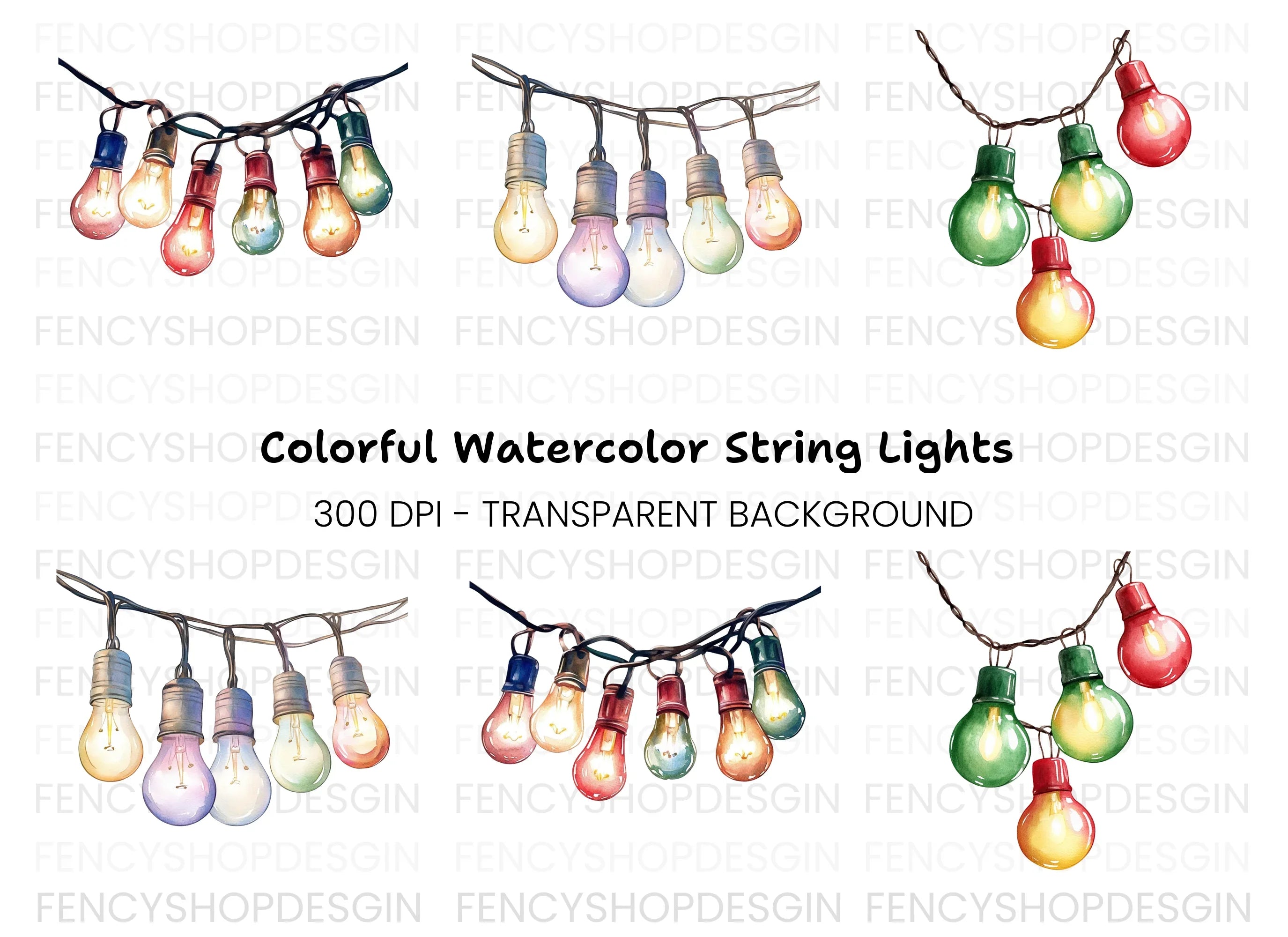 Colorful String Lights Clipart Bundle