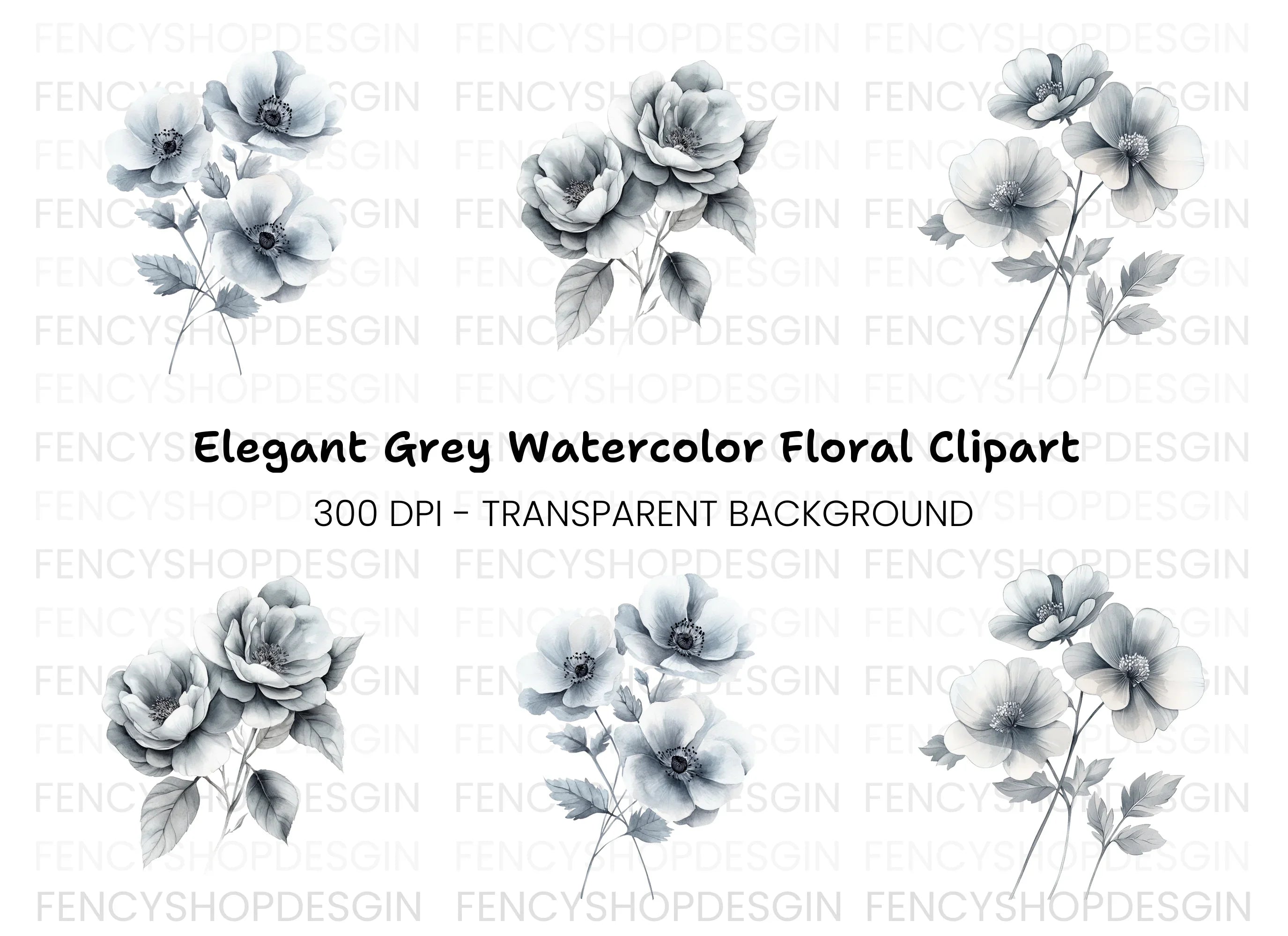 Monochromatic Floral Clipart Bundle
