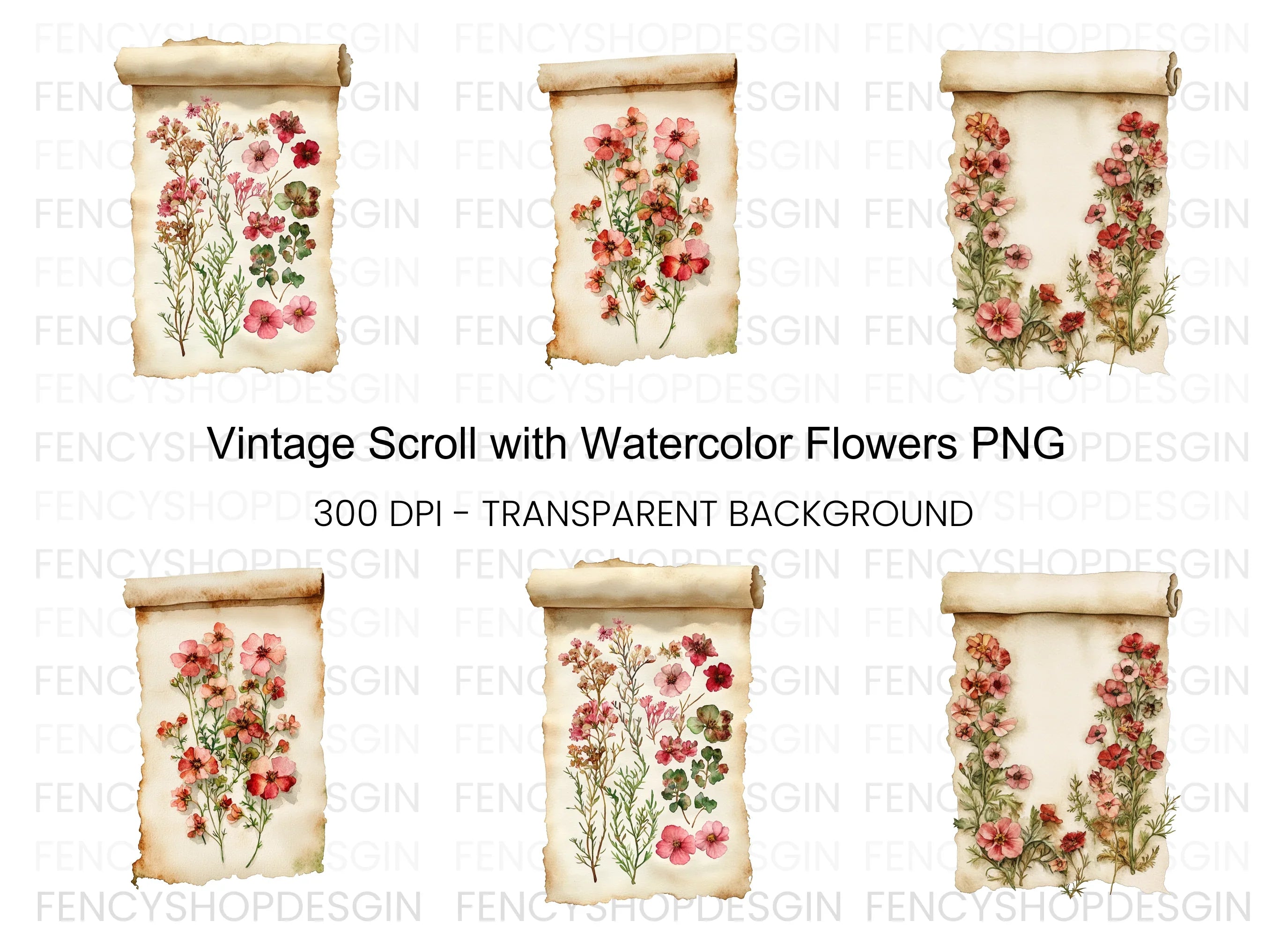 Vintage Floral Scroll Clipart Bundle