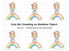 Adorable Girl Standing on Rainbow Clipart Bundle