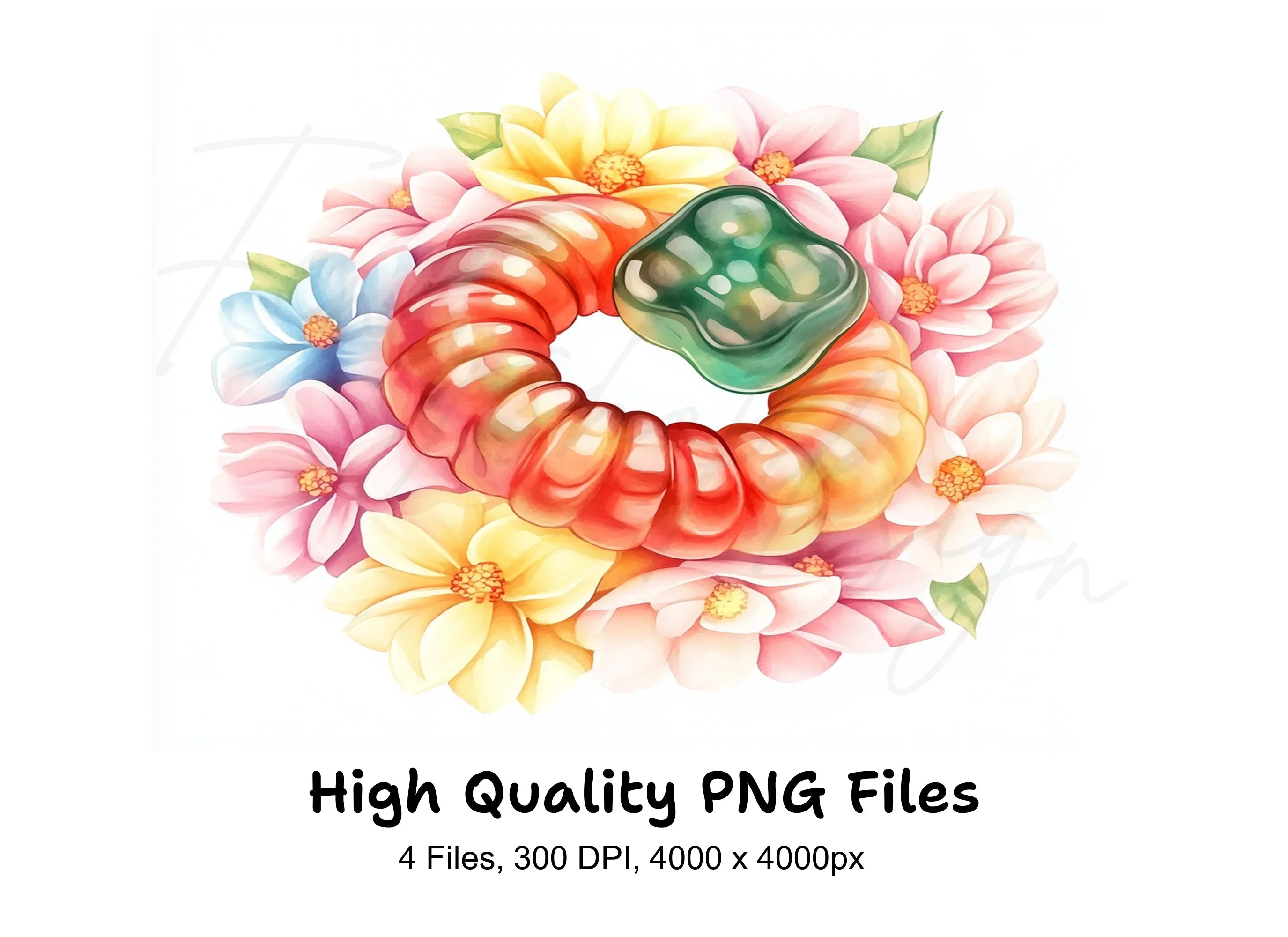 Gummy Worm and Candy Floral Clipart Bundle