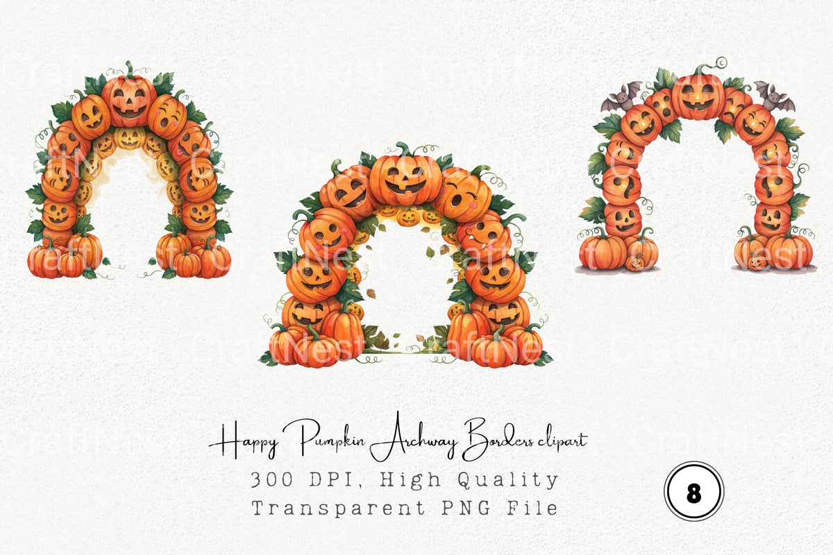 Happy Pumpkin Archway Borders Clipart Bundle