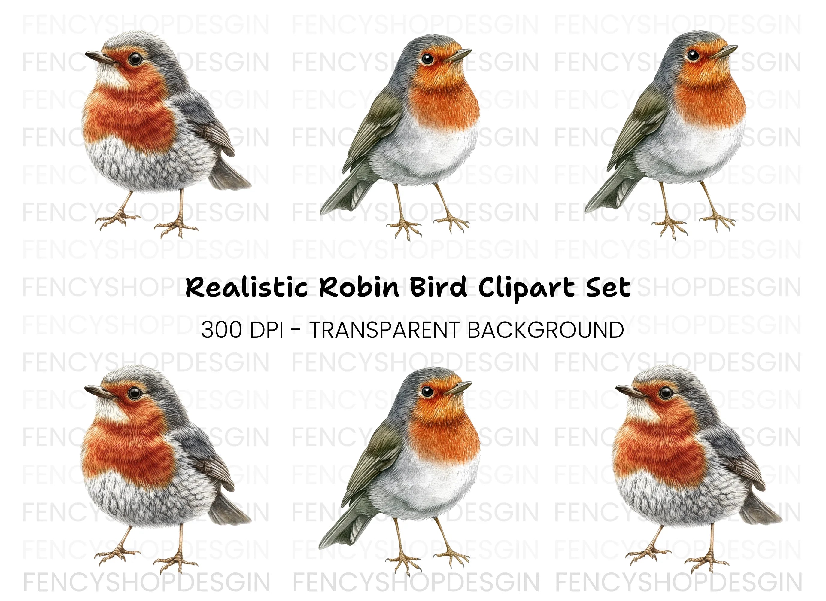 Realistic Robin Bird Clipart Bundle