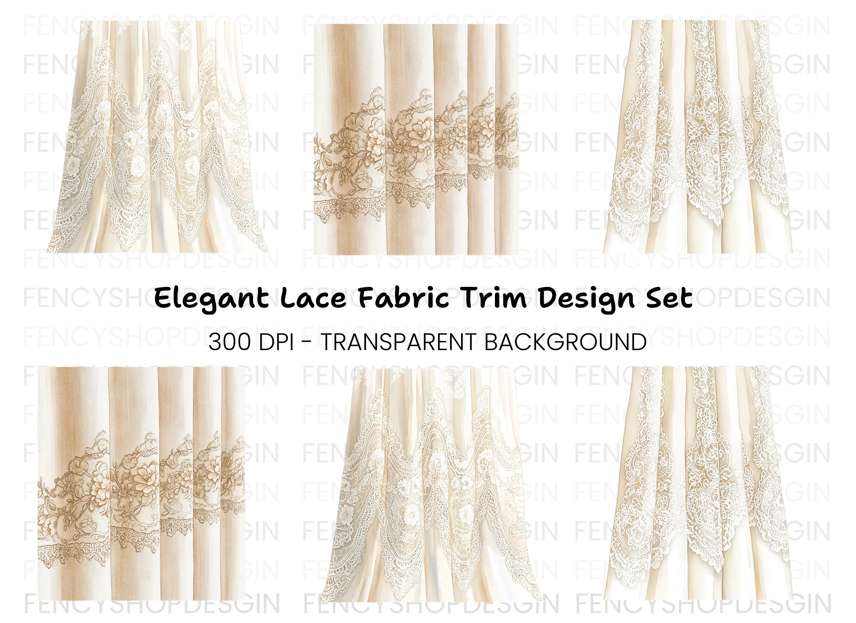Floral Embroidered Curtain Clipart Bundle