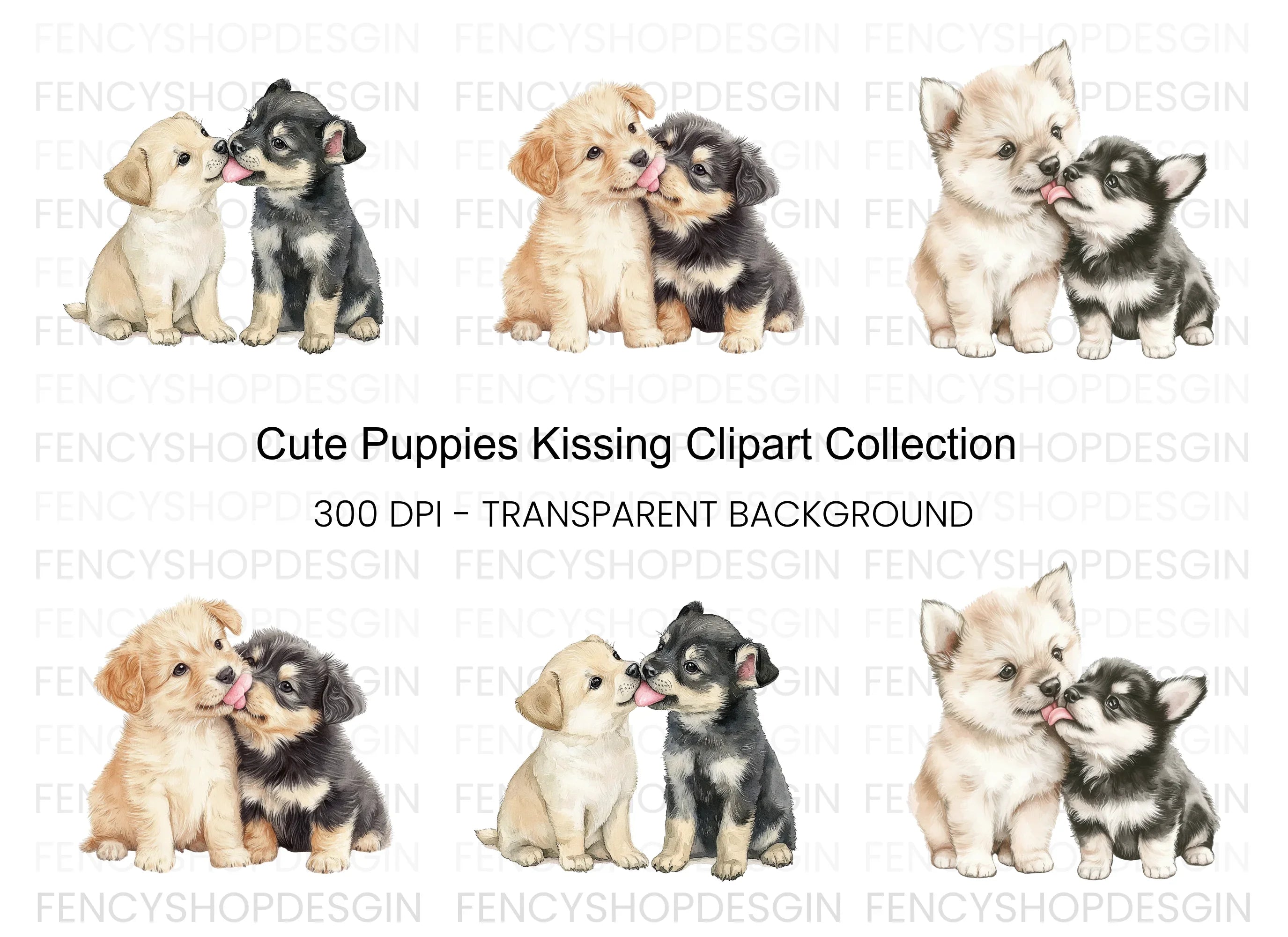 Playful Puppy Kisses Clipart Bundle