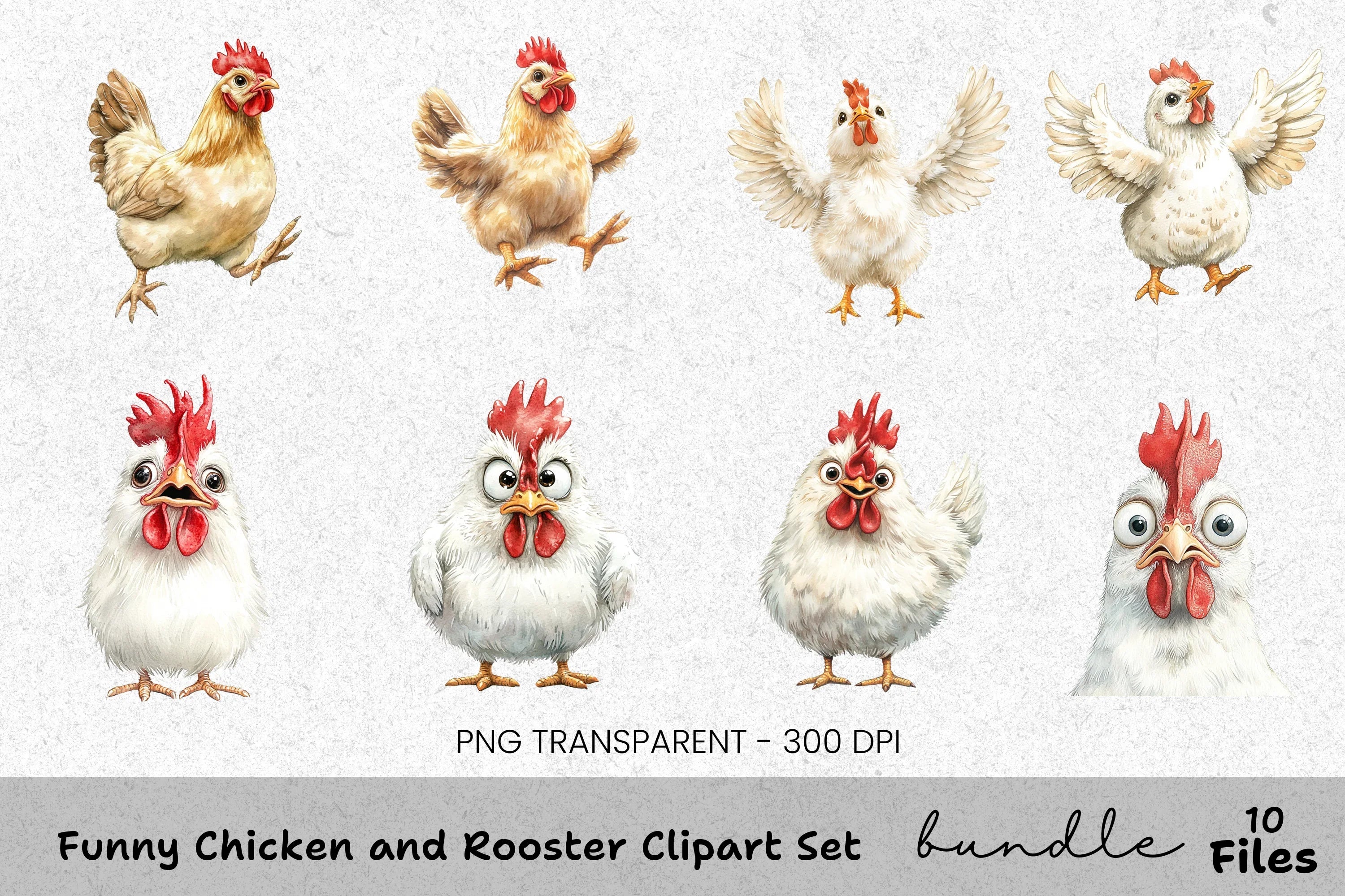 Funny Chicken and Rooster Clipart Bundle