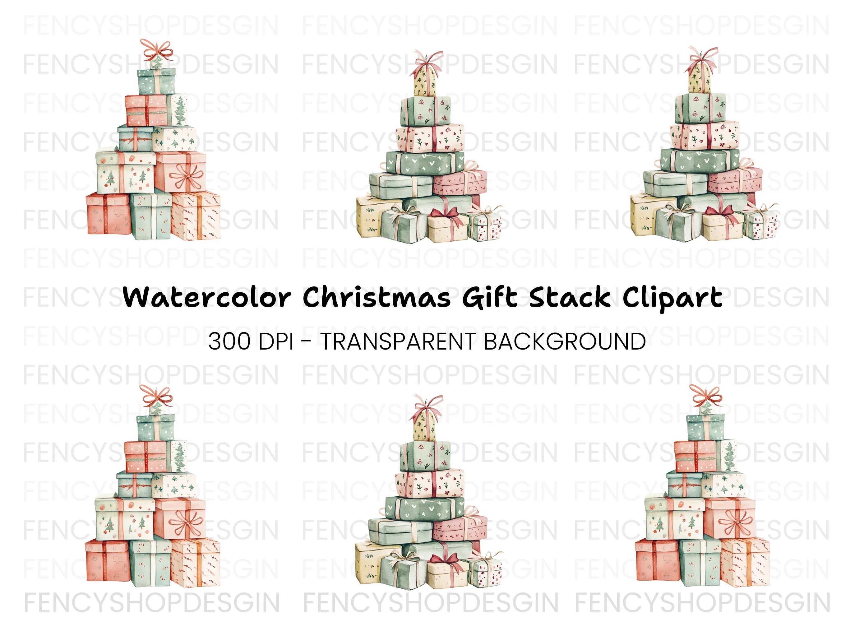 Christmas Gift Box Stacks Clipart Bundle
