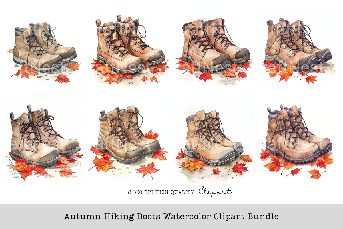 Autumn Hiking Boots Clipart Bundle