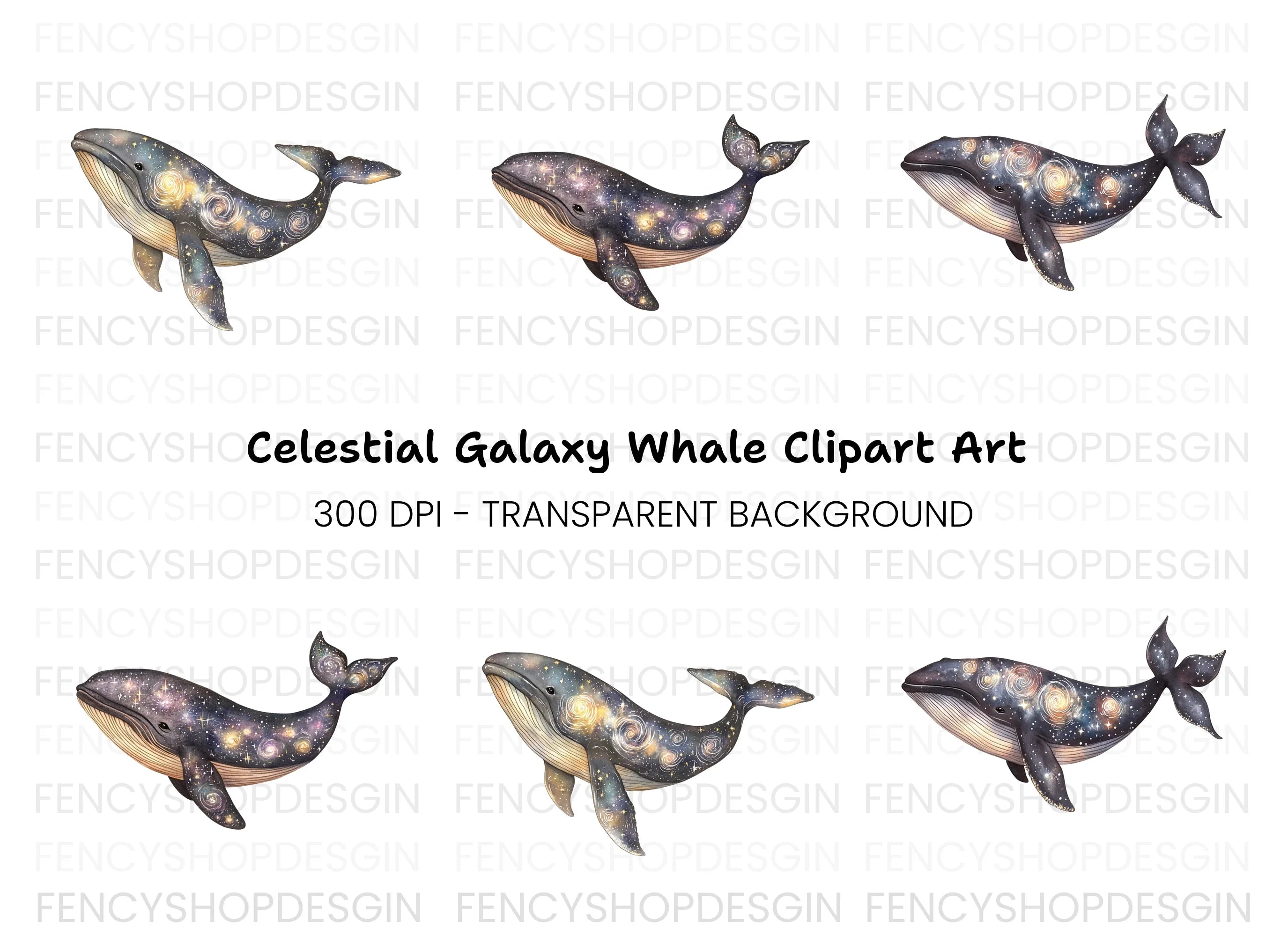 Celestial Whale Clipart Bundle