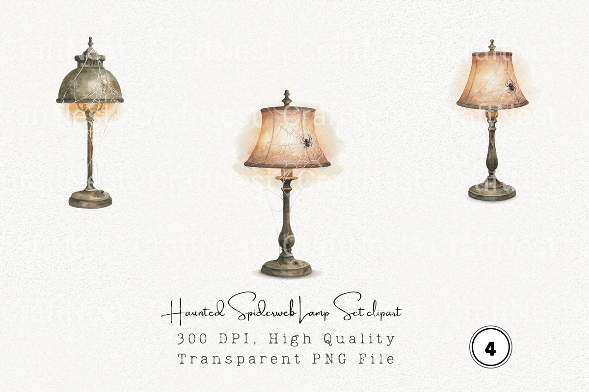 Haunted Spiderweb Lamp Clipart Bundle