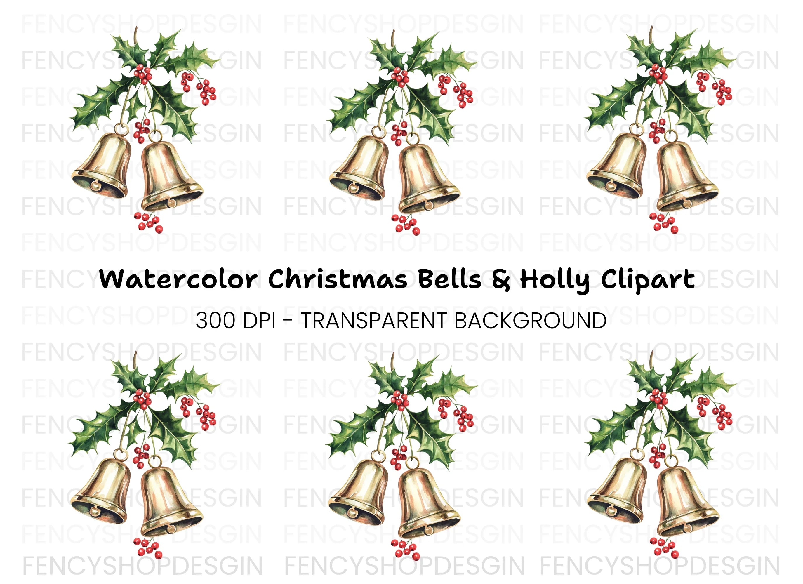 Christmas Bells and Holly Clipart Bundle