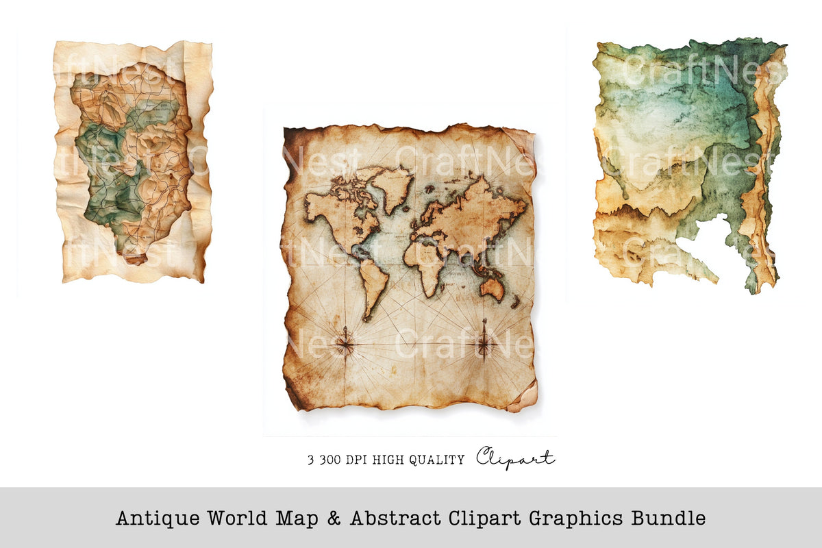 Antique World Map Abstract Graphics Clipart Bundle