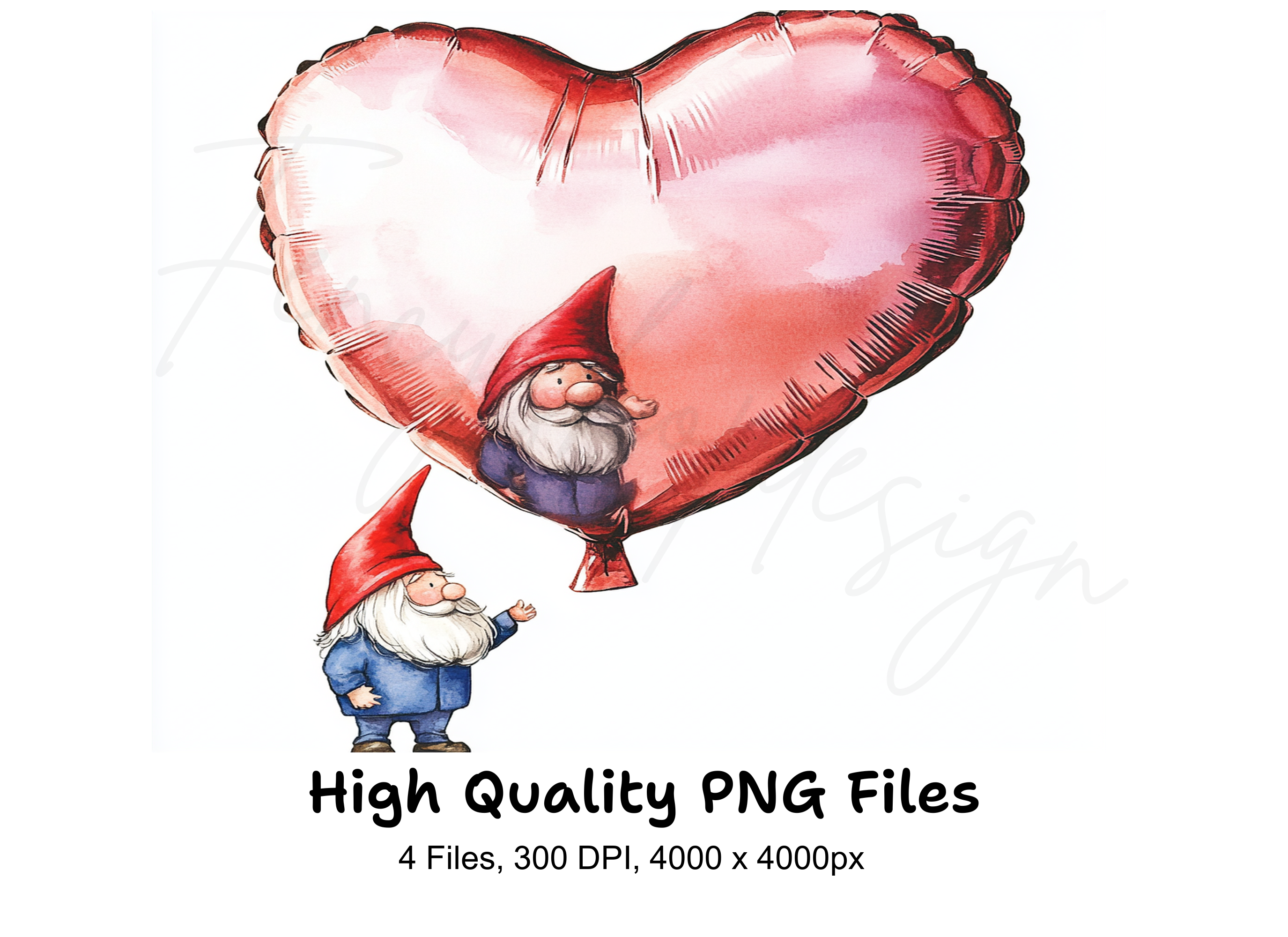 Valentine Gnomes with Heart Balloons Clipart Bundle
