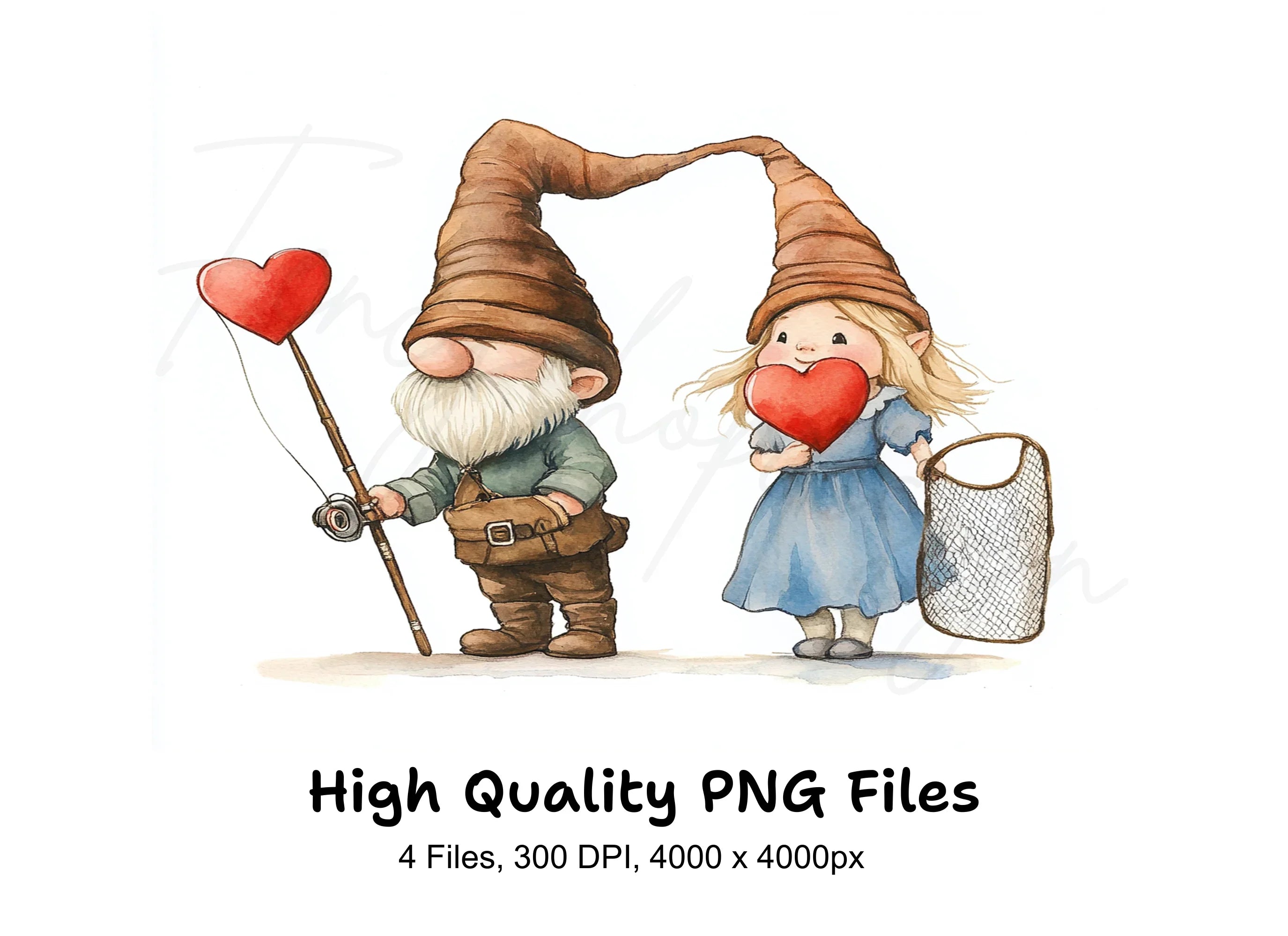 Gnome Couple Fishing for Hearts Clipart Bundle