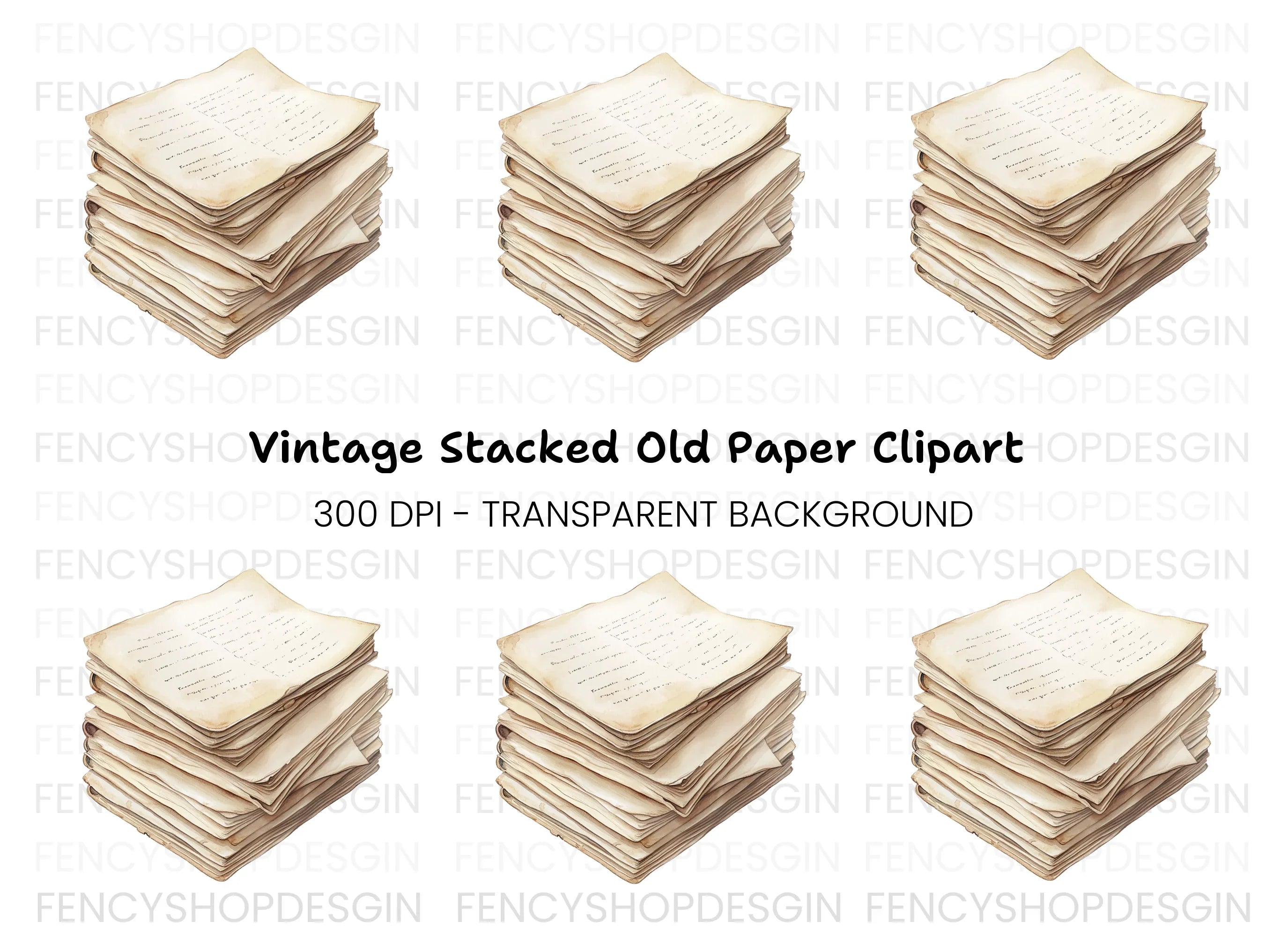 Vintage Stack of Old Papers Clipart Bundle