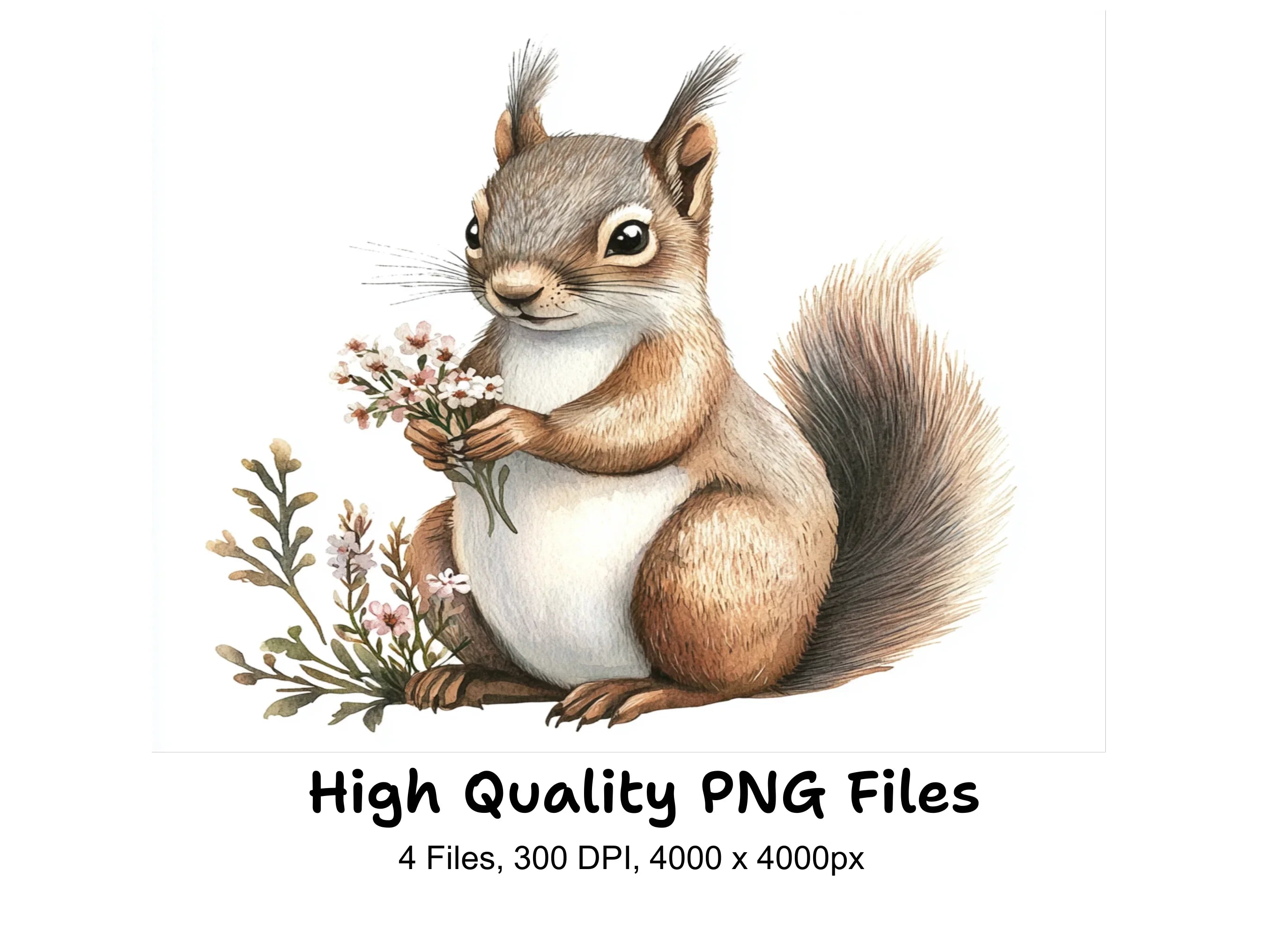 Squirrels with Flowers Clipart Bundle