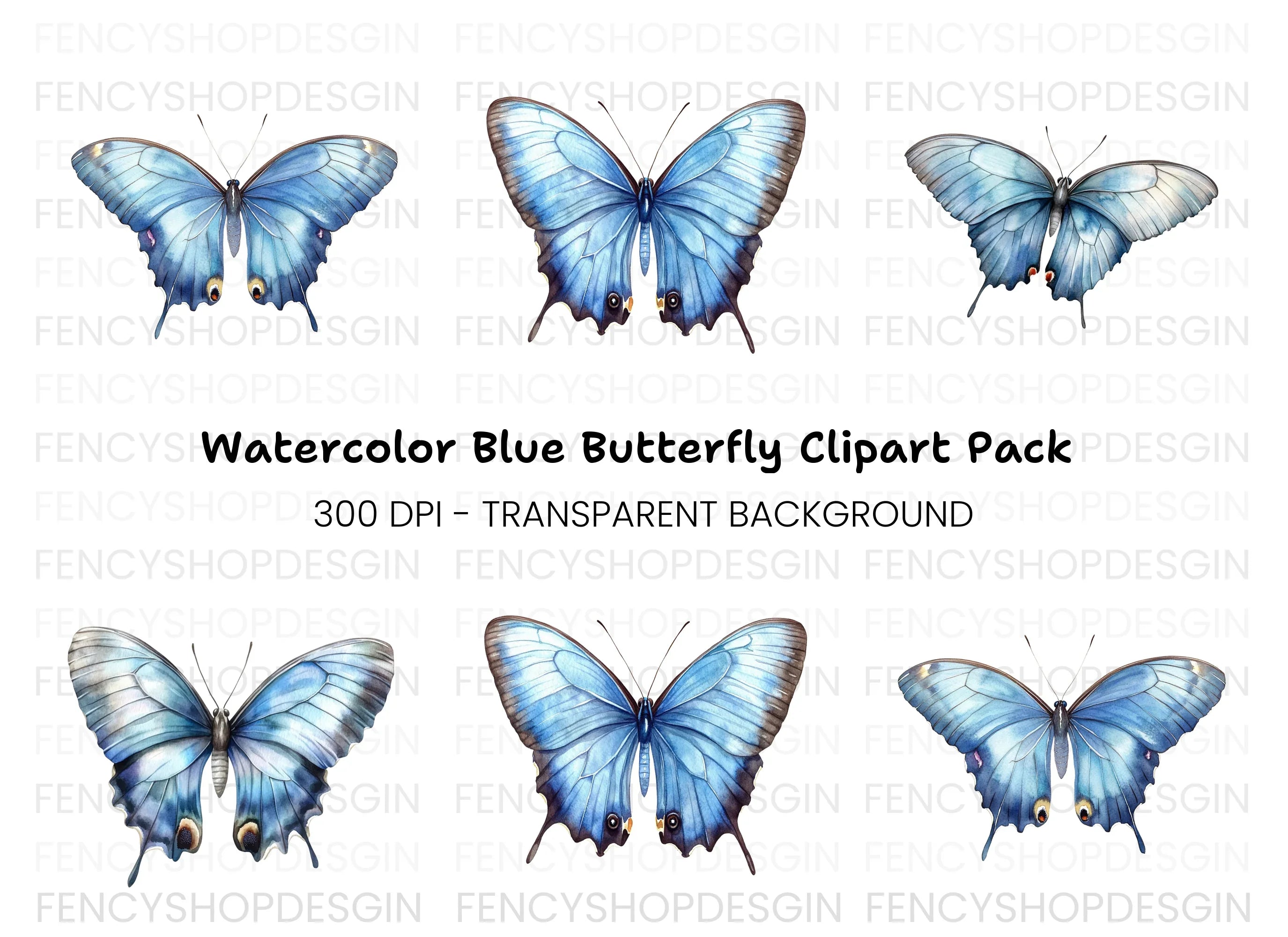 Blue Butterfly Clipart Bundle