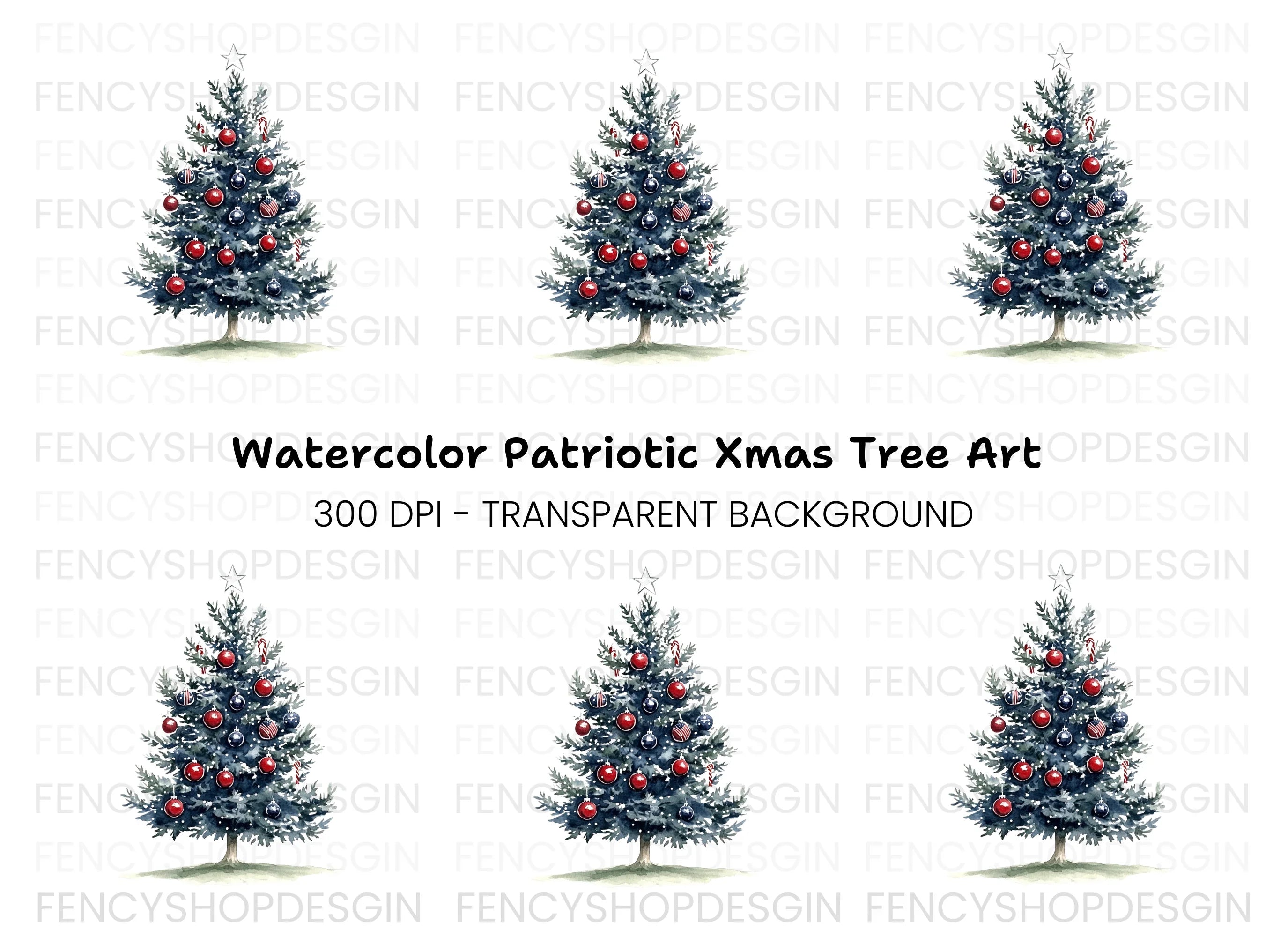 Patriotic Christmas Tree Clipart Bundle